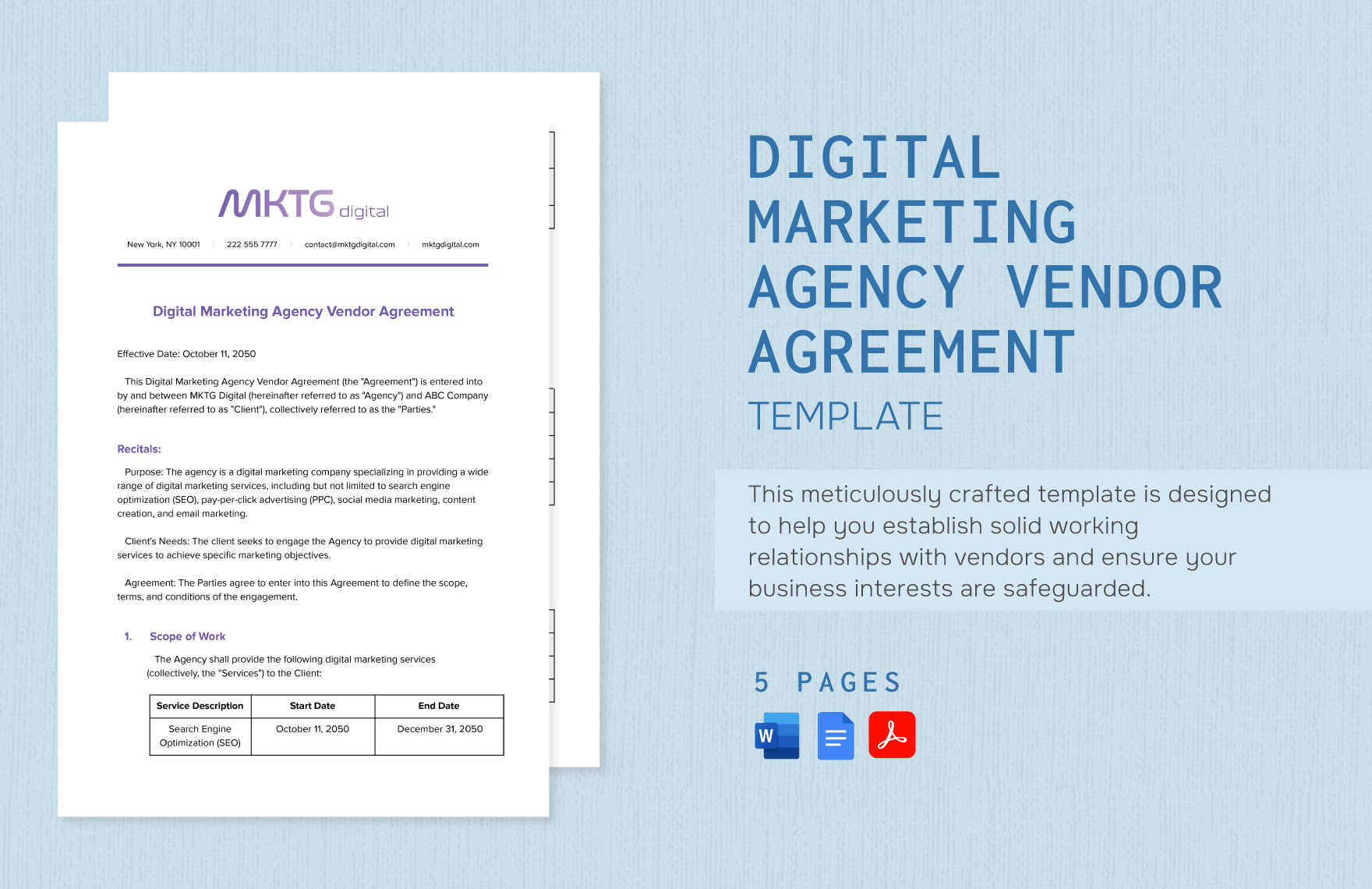 Digital Marketing Agency Vendor Agreement Template