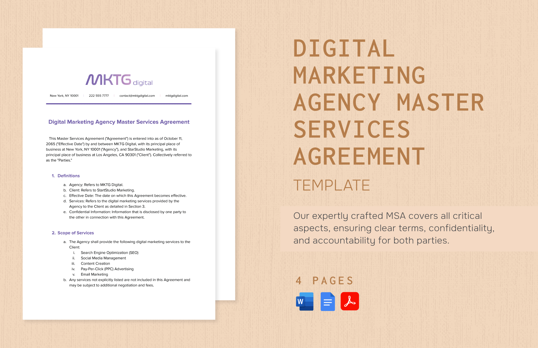 Digital Marketing Agency Master Services Agreement Template