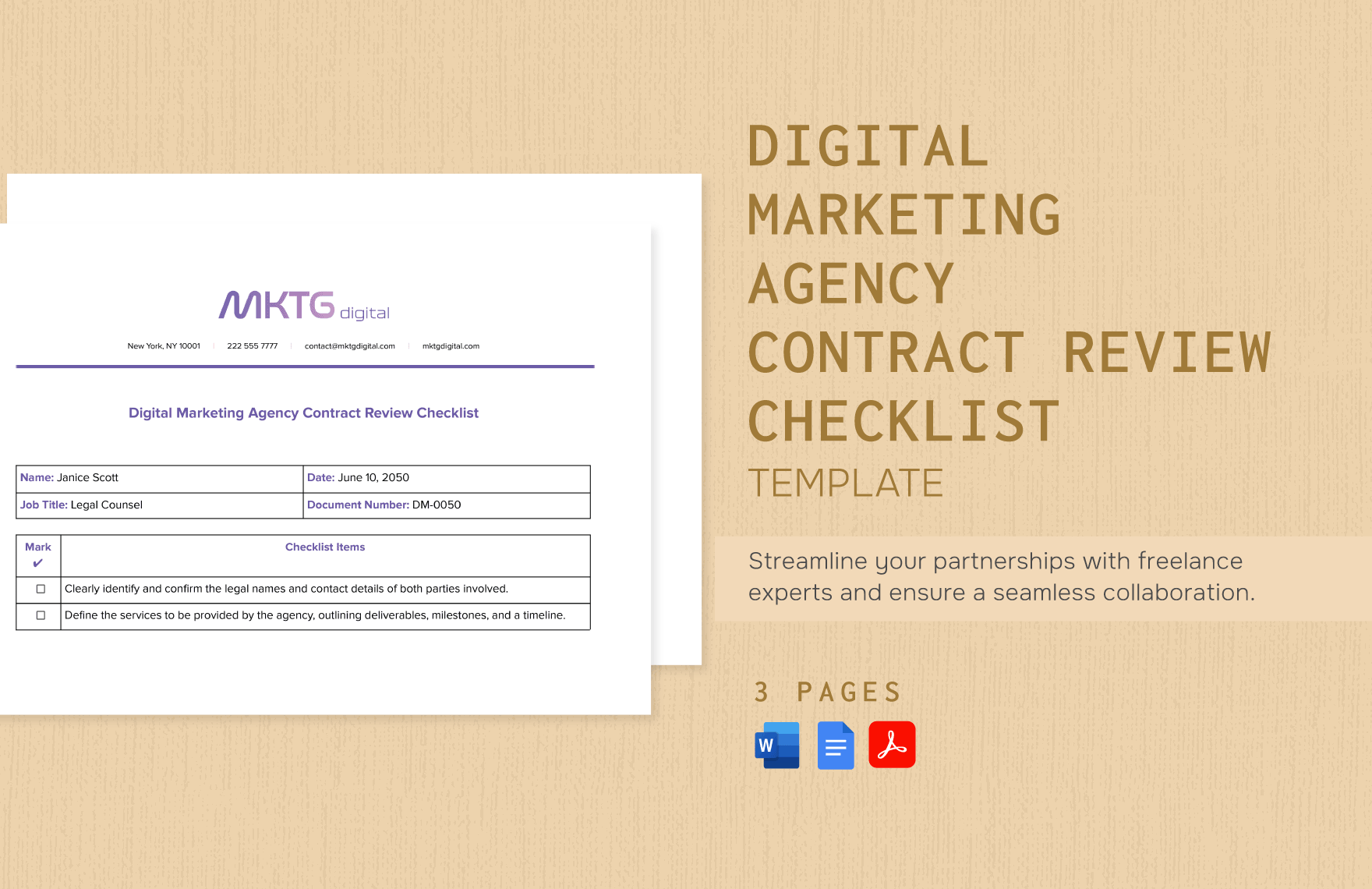 Digital Marketing Agency Contract Review Checklist Template