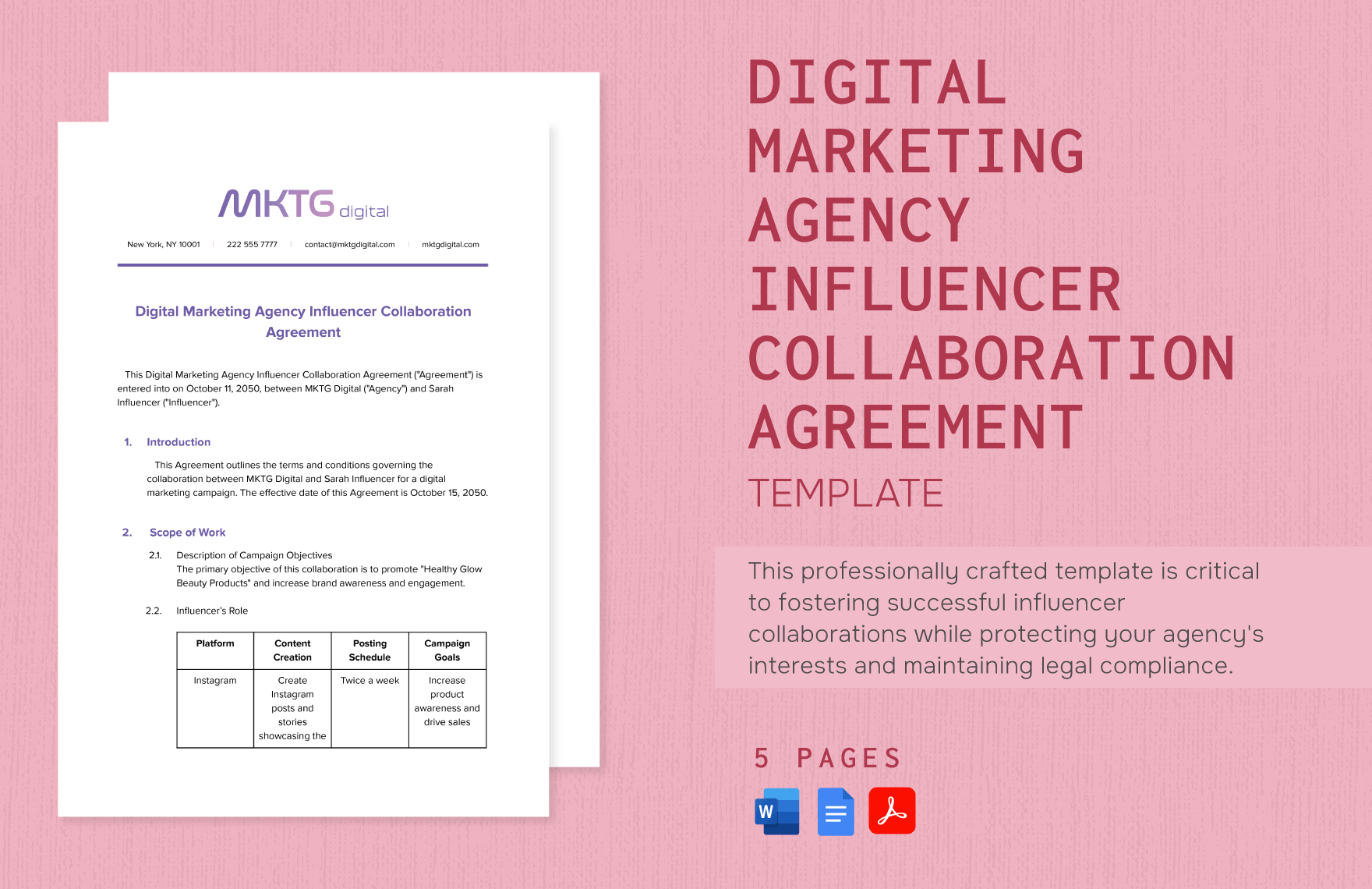 Digital Marketing Agency Influencer Collaboration Agreement Template