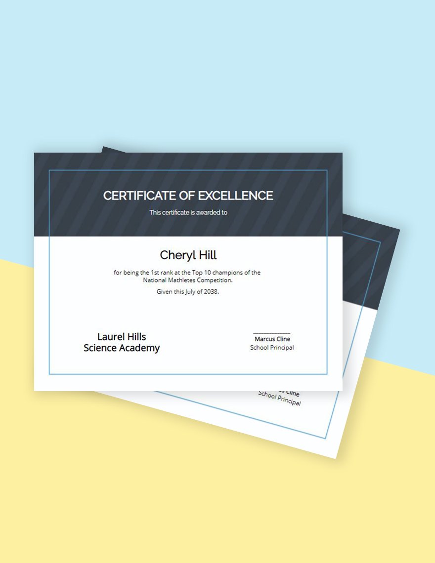 Certificate of Excellence for Student Template