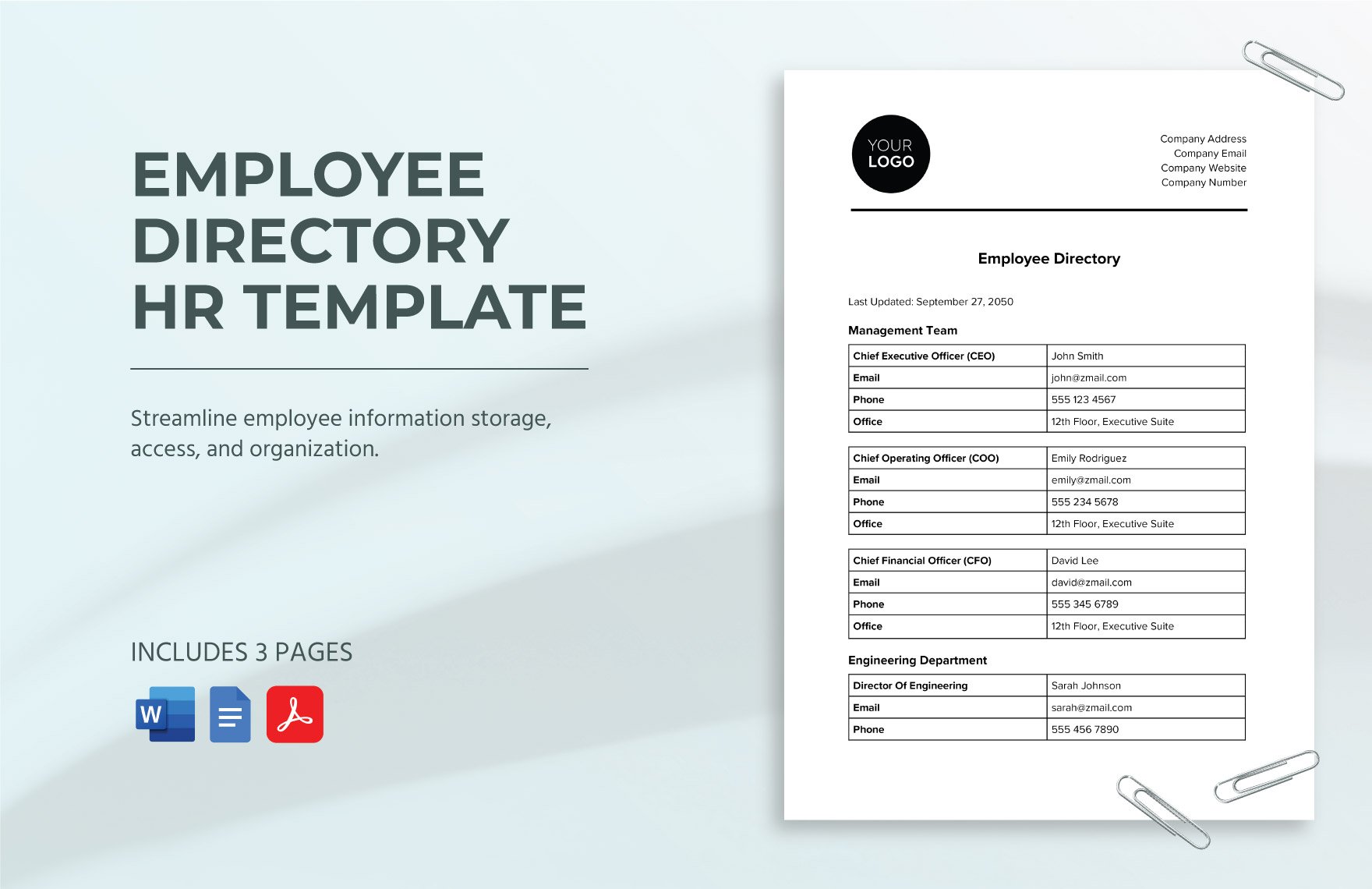 Employee Directory HR Template in Word, Google Docs, PDF