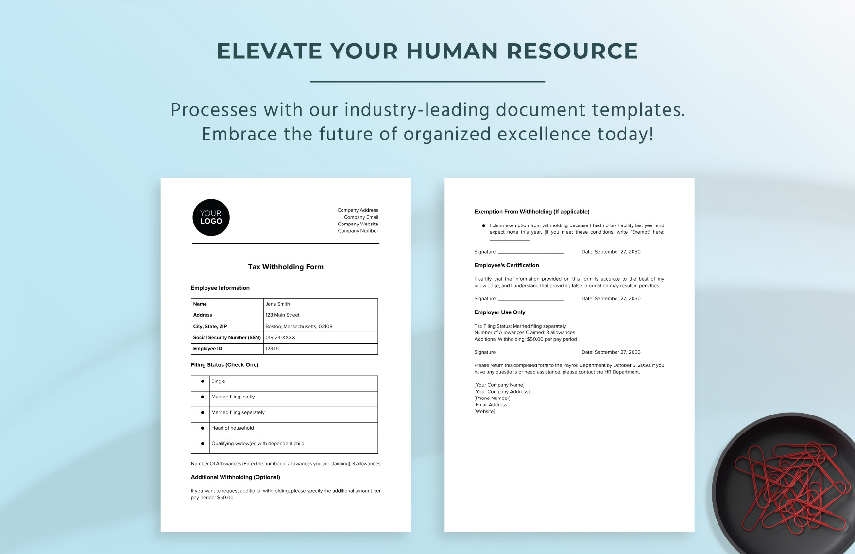 Tax Withholding Form HR Template