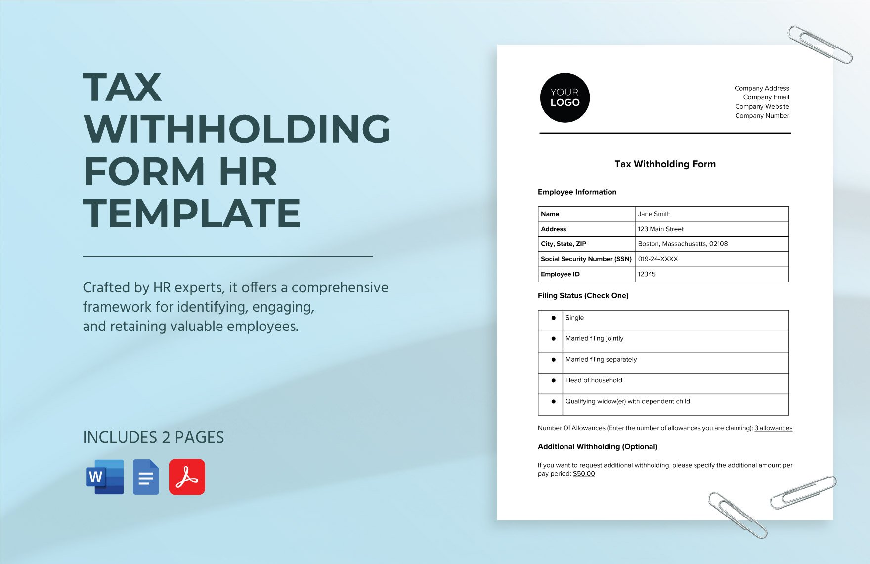 Tax Withholding Form HR Template in Word, Google Docs, PDF