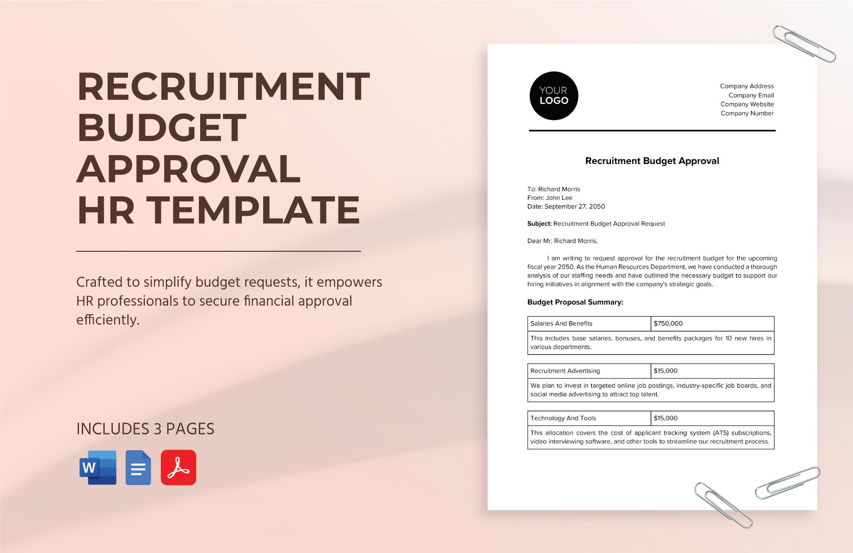 Recruitment Budget Approval HR Template