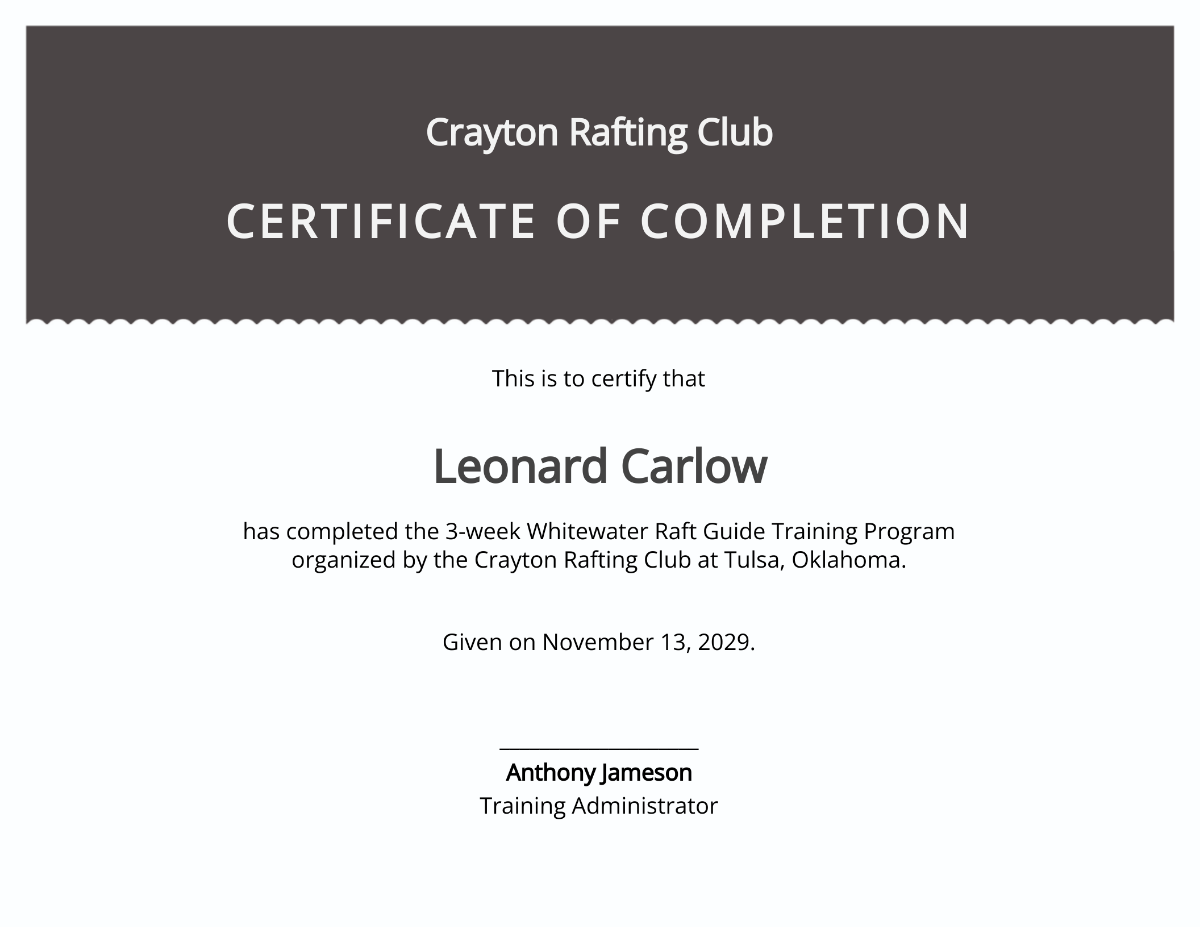 Certificate of Rafting Template