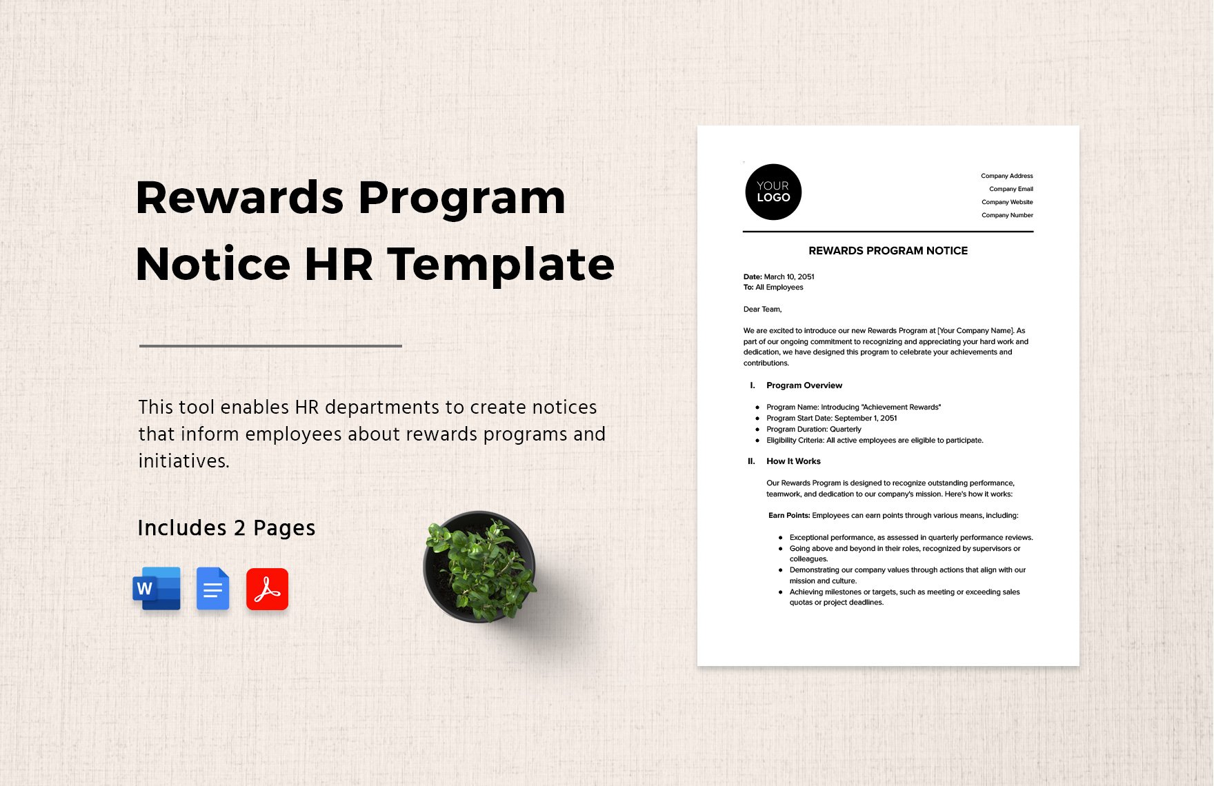 Rewards Program Notice HR Template in Word, Google Docs, PDF