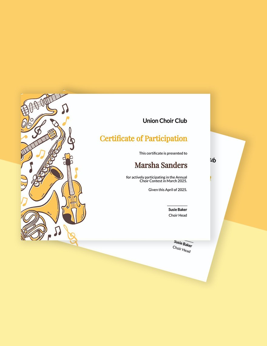 Free Choir Certificate of Participation Template in Word, Google Docs, Illustrator, PSD, Apple Pages, Publisher, InDesign