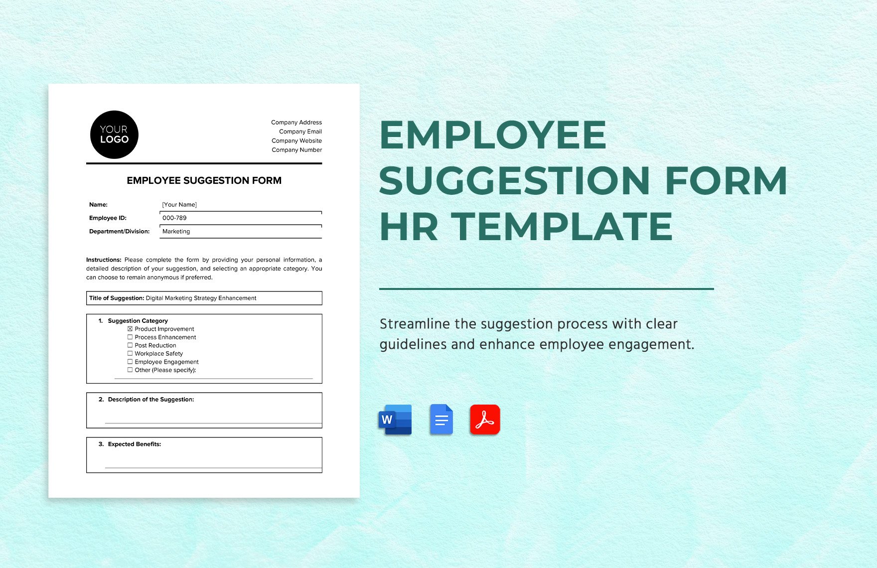 Employee Suggestion Form HR Template in Word, Google Docs, PDF