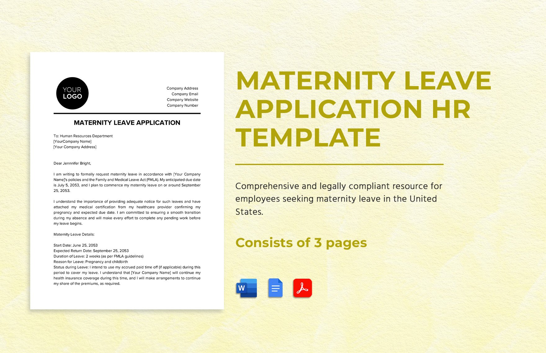 Maternity Leave Application HR Template in Word, Google Docs, PDF
