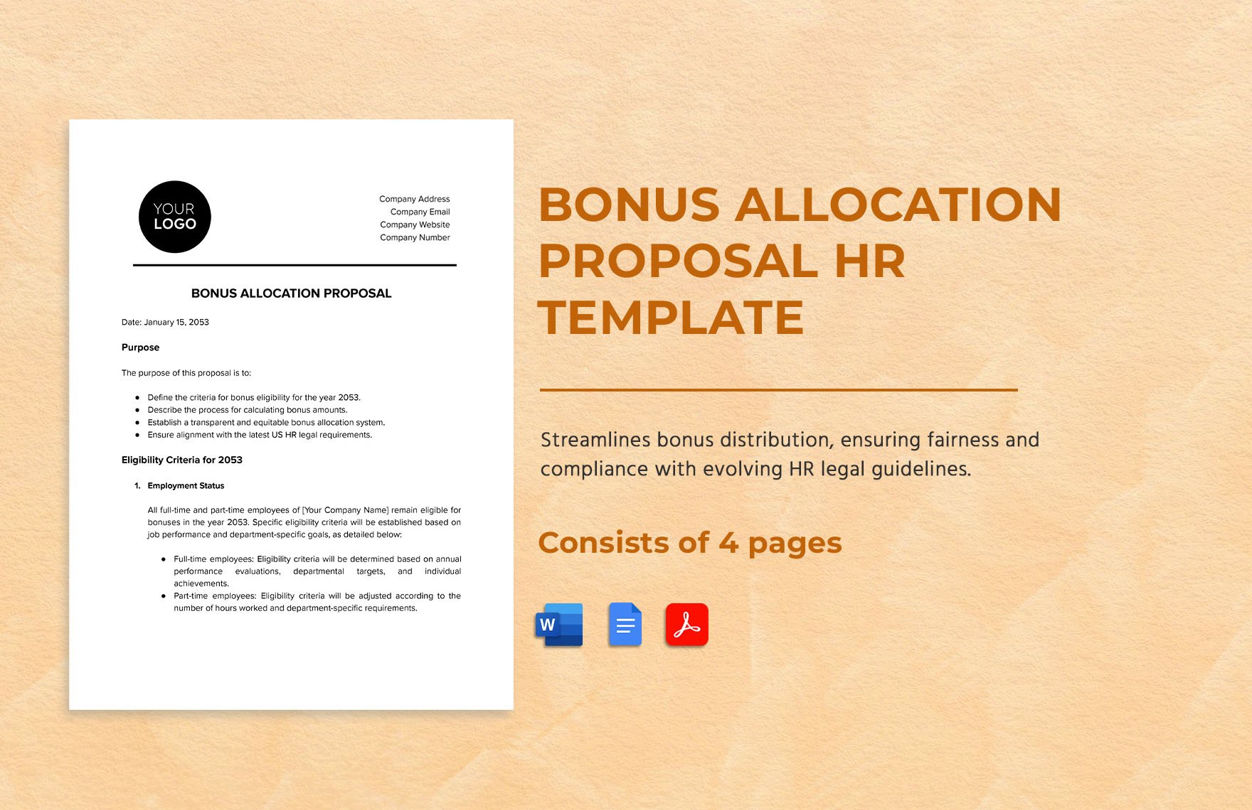 Bonus Allocation Proposal HR Template in Word, Google Docs, PDF