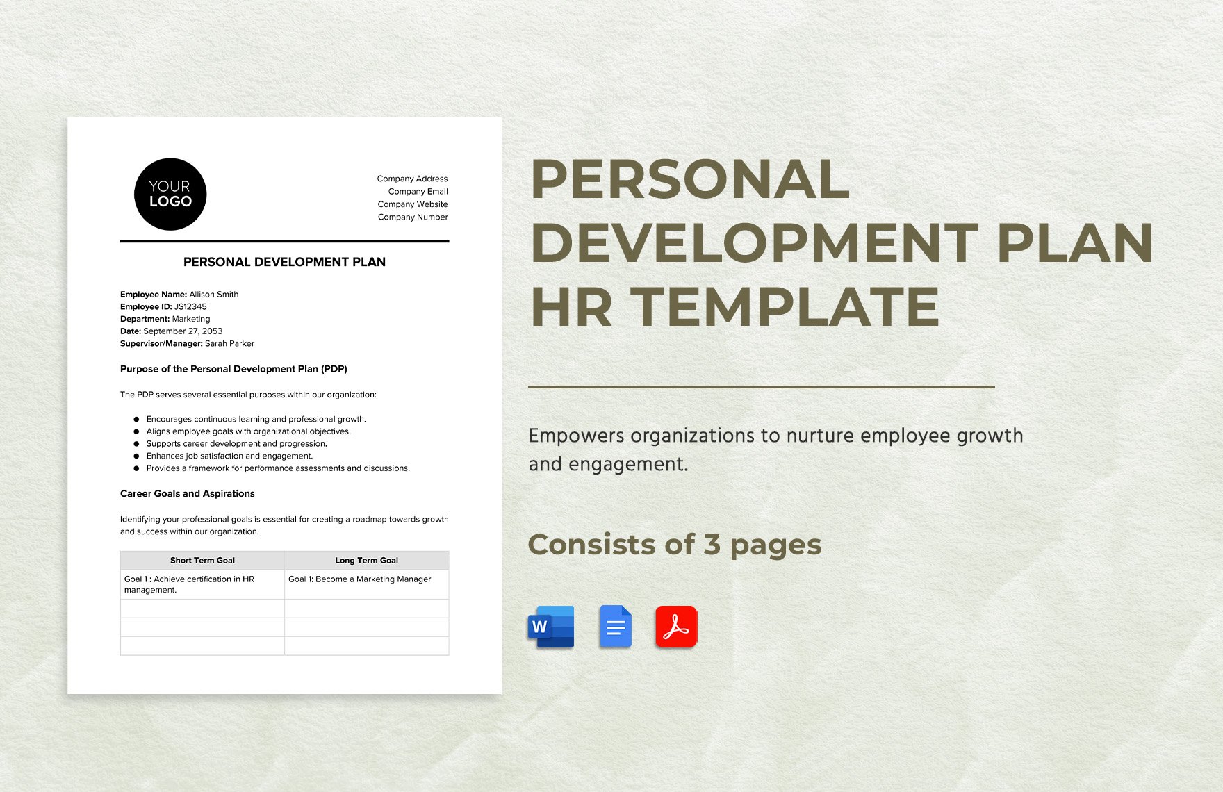 Personal Development Plan HR Template