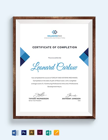 FREE Course Completion Certificate Template - Word | PSD | InDesign ...