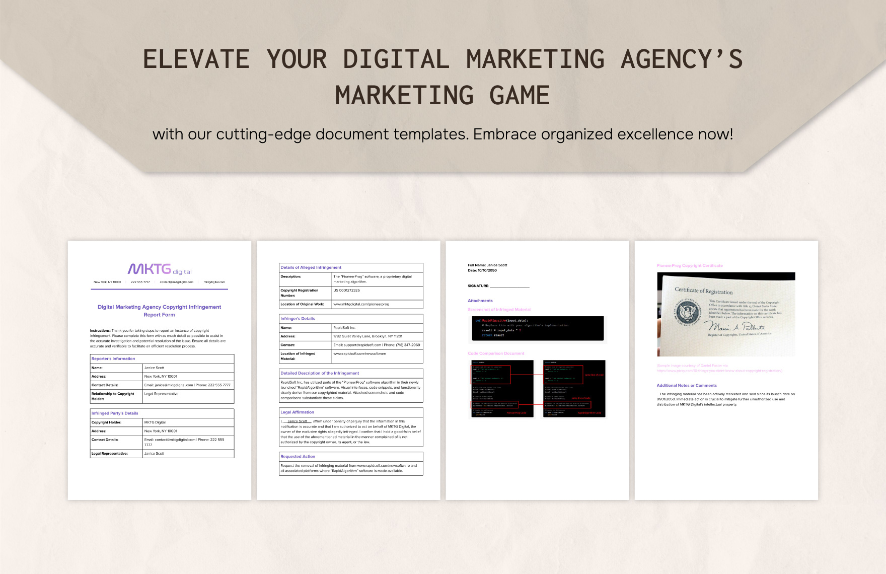 Digital Marketing Agency Copyright Infringement Report Form Template