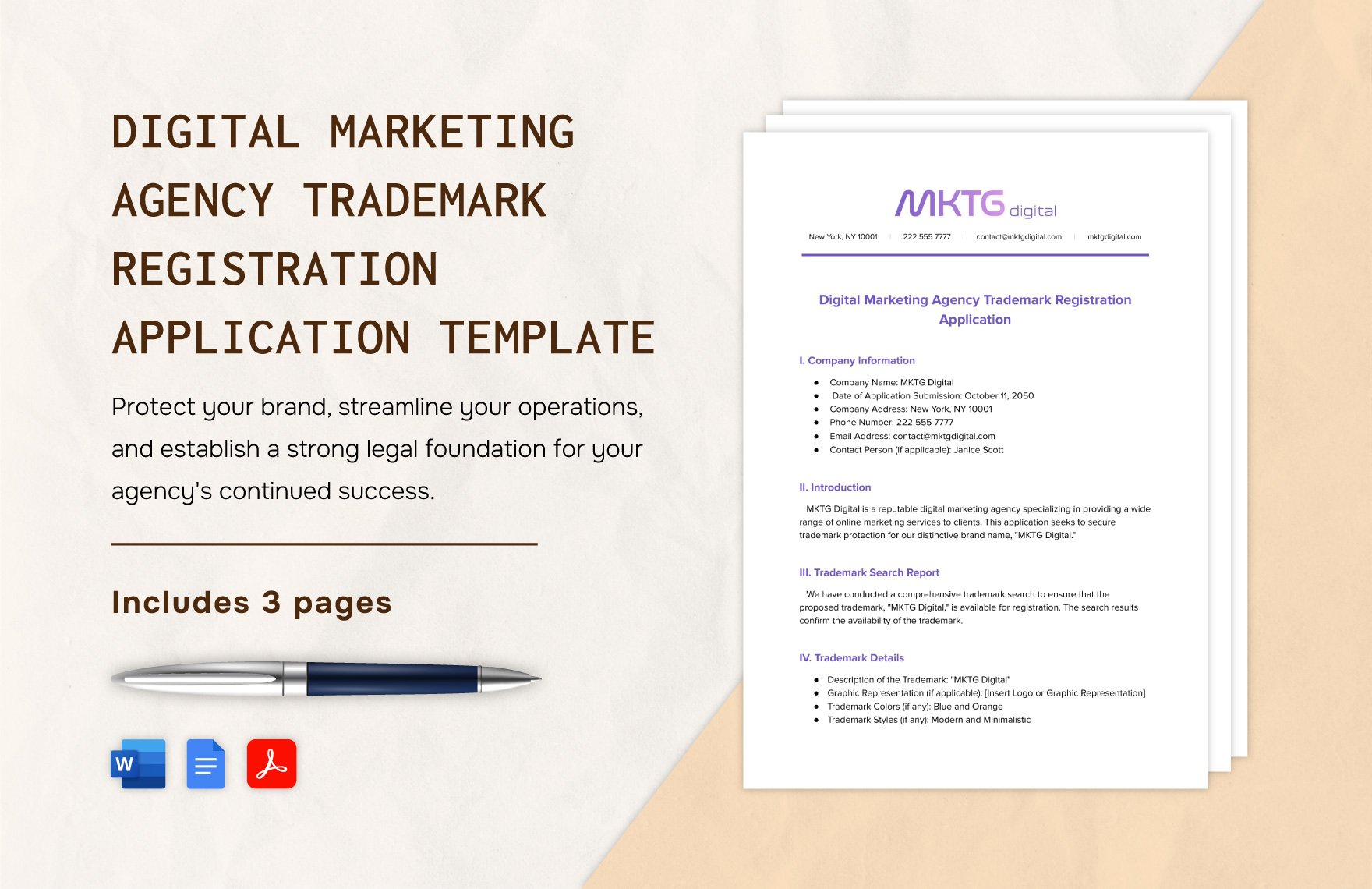 Digital Marketing Agency Trademark Registration Application Template
