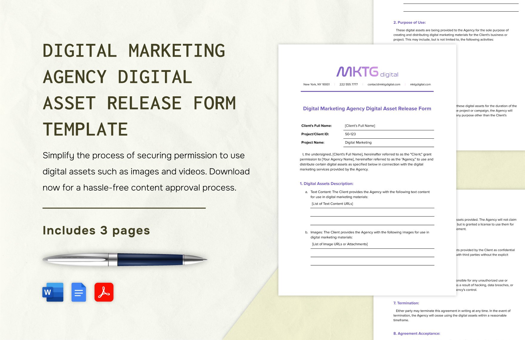 Digital Marketing Agency Digital Asset Release Form Template