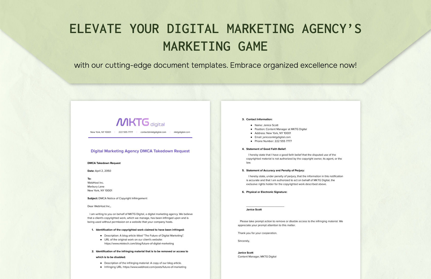 Digital Marketing Agency DMCA Takedown Request Template
