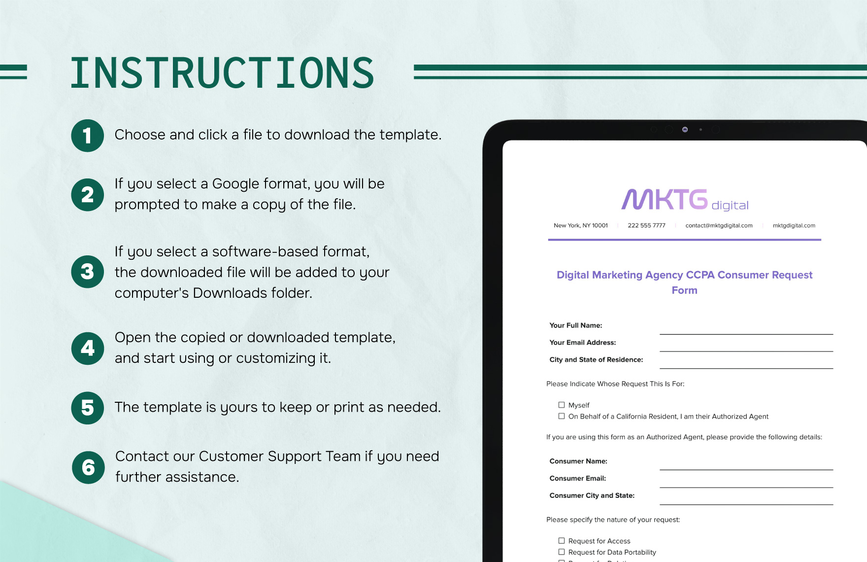 Digital Marketing Agency CCPA Consumer Request Form Template