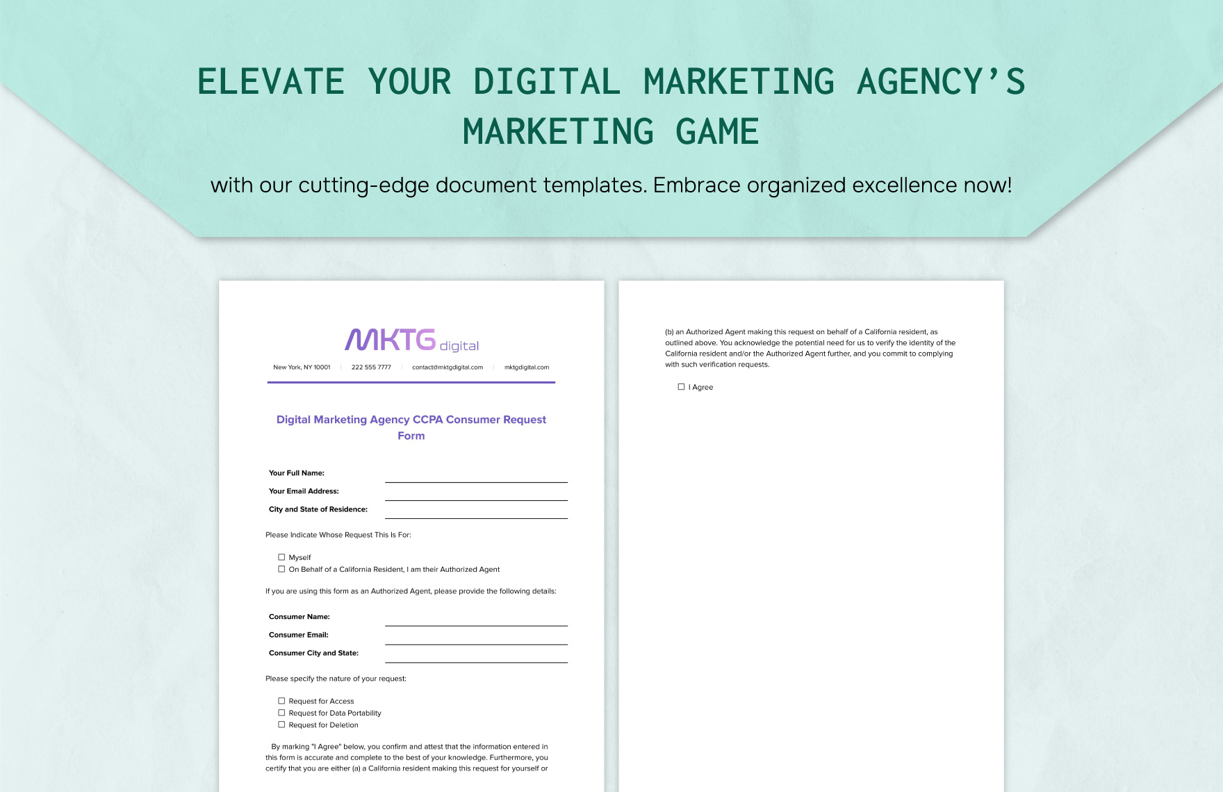 Digital Marketing Agency CCPA Consumer Request Form Template