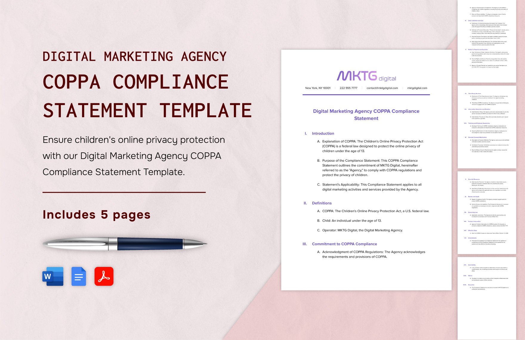 Digital Marketing Agency COPPA Compliance Statement Template