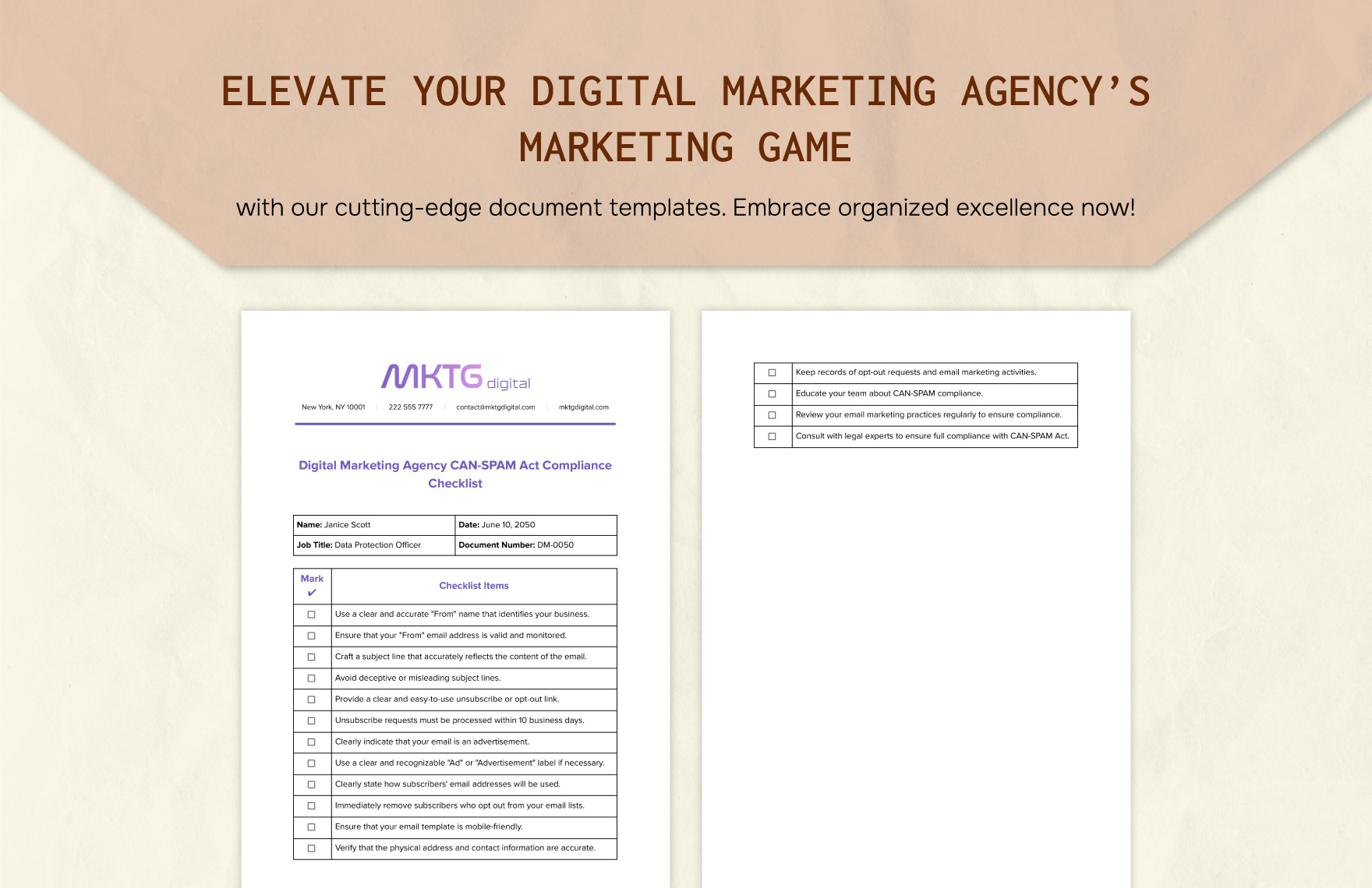 Digital Marketing Agency CAN-SPAM Act Compliance Checklist Template