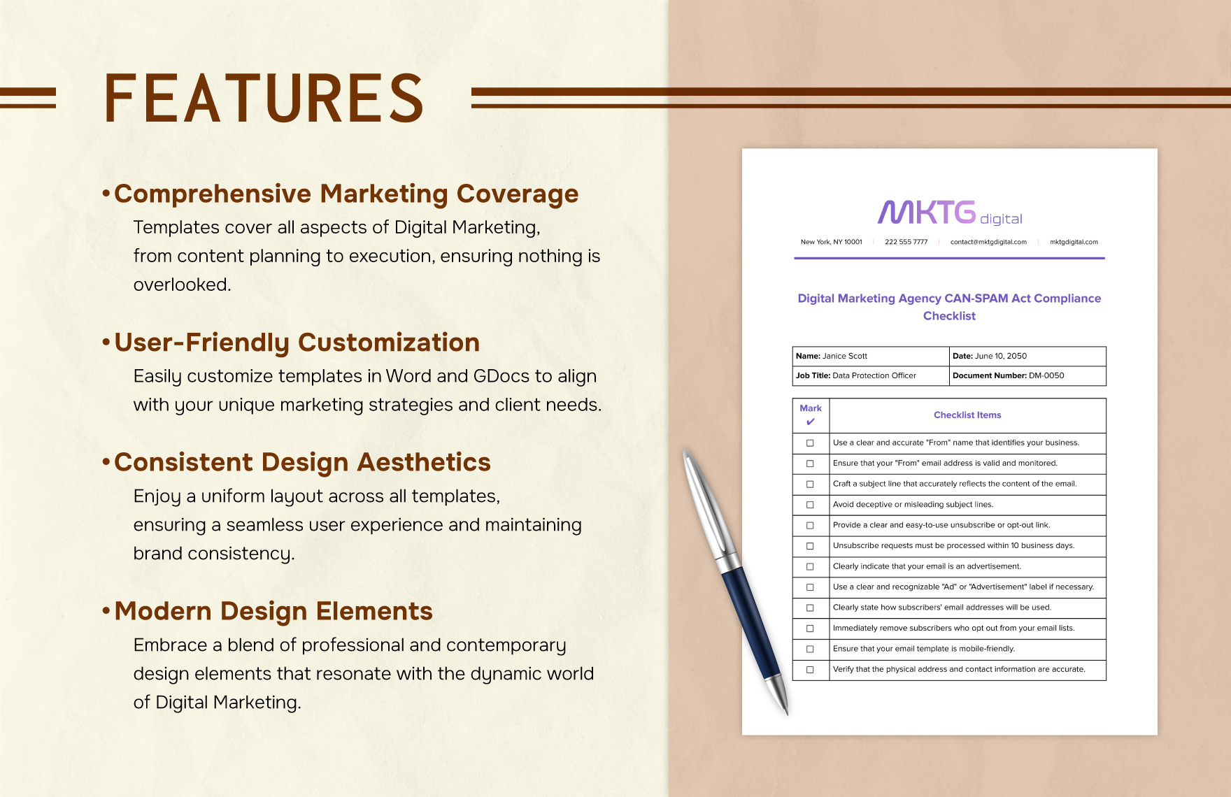 Digital Marketing Agency CAN-SPAM Act Compliance Checklist Template