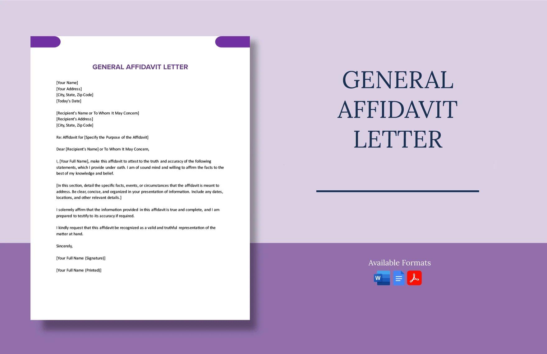 General Affidavit Letter in Word, Google Docs, PDF
