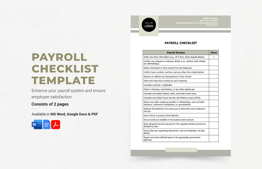 Free Payroll Checklist Template in Word, Google Docs, PDF