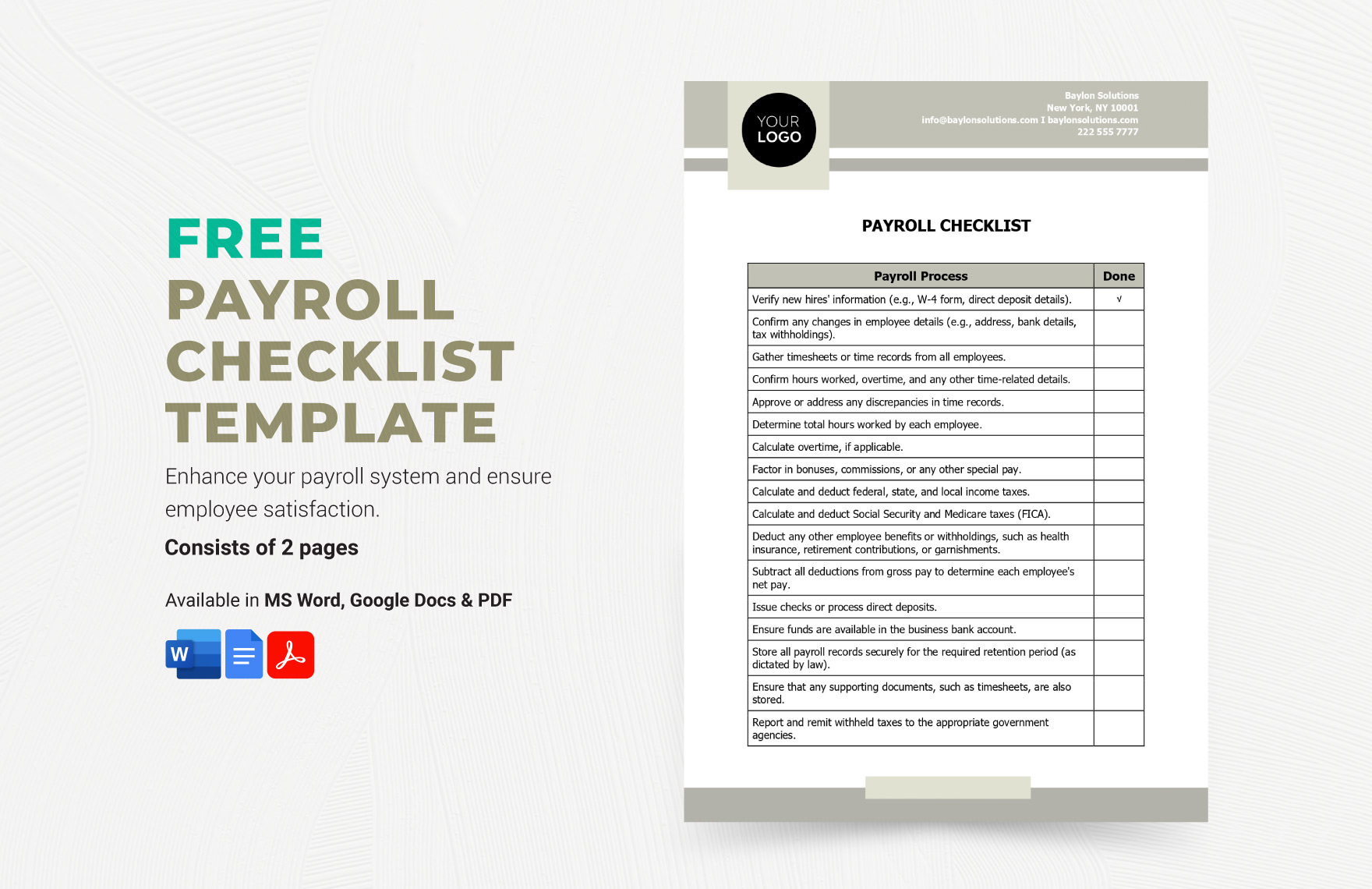 Payroll Checklist Template