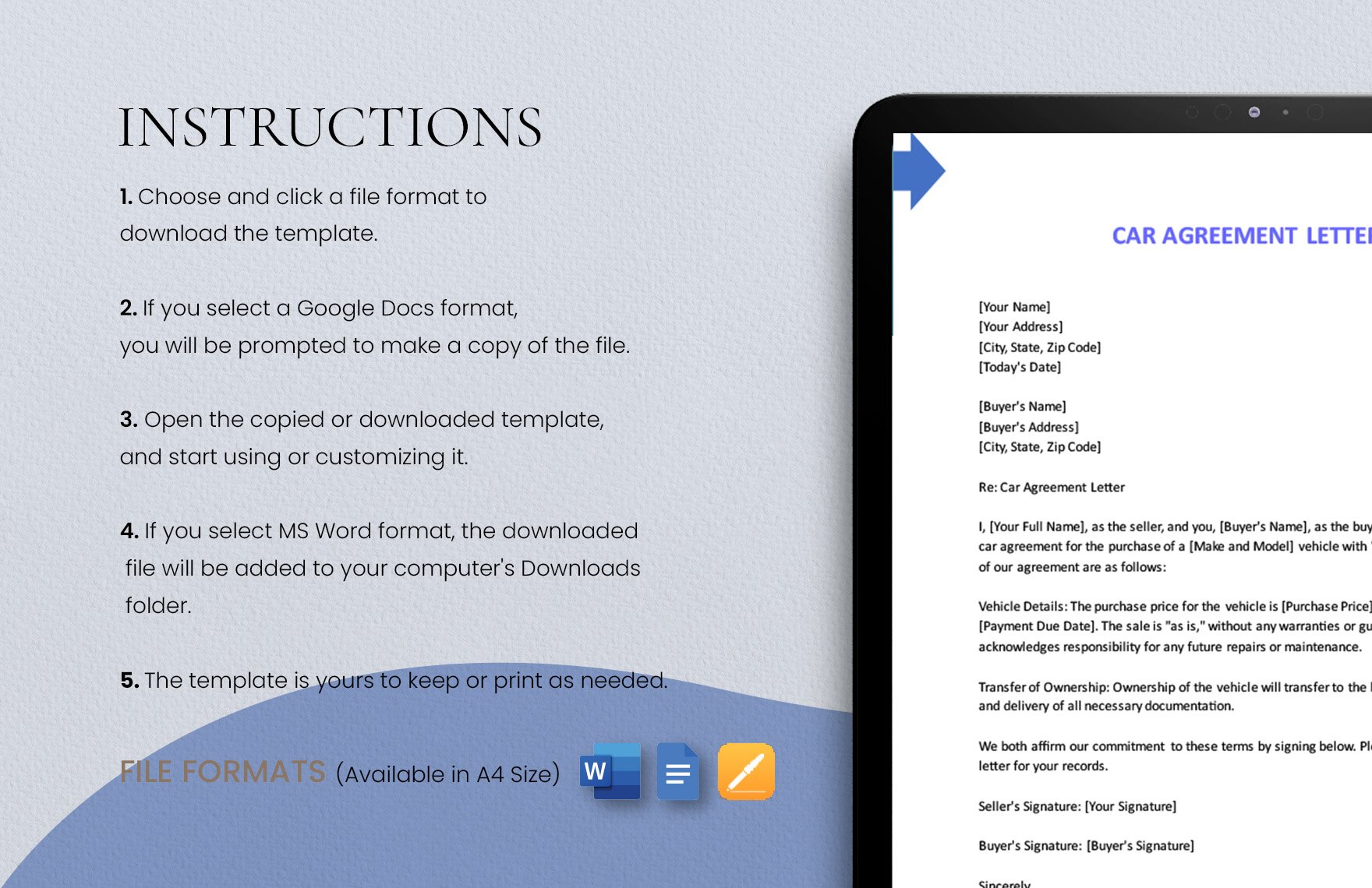 Car Agreement Letter in Word, PDF, Google Docs - Download | Template.net