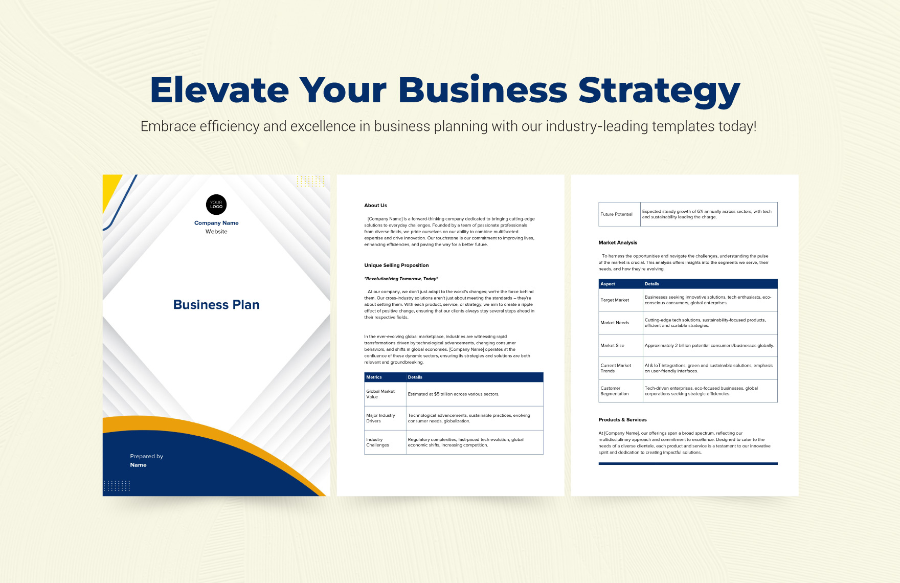 business plan editable format