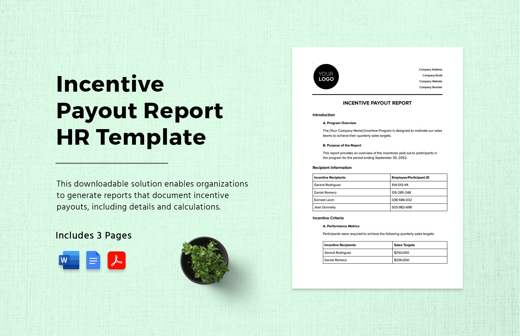 Incentive Payout Report HR Template