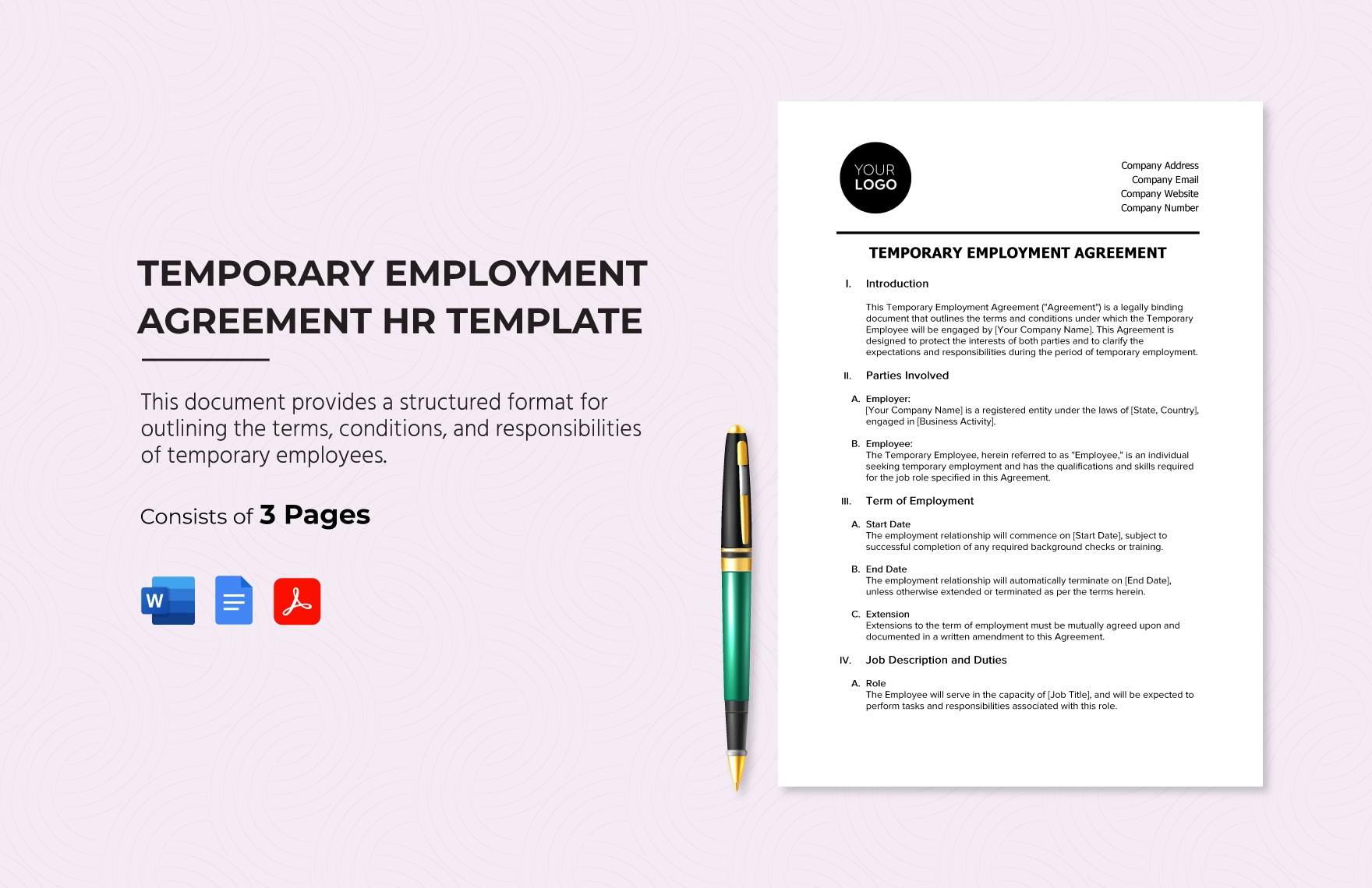 Temporary Employment Agreement HR Template