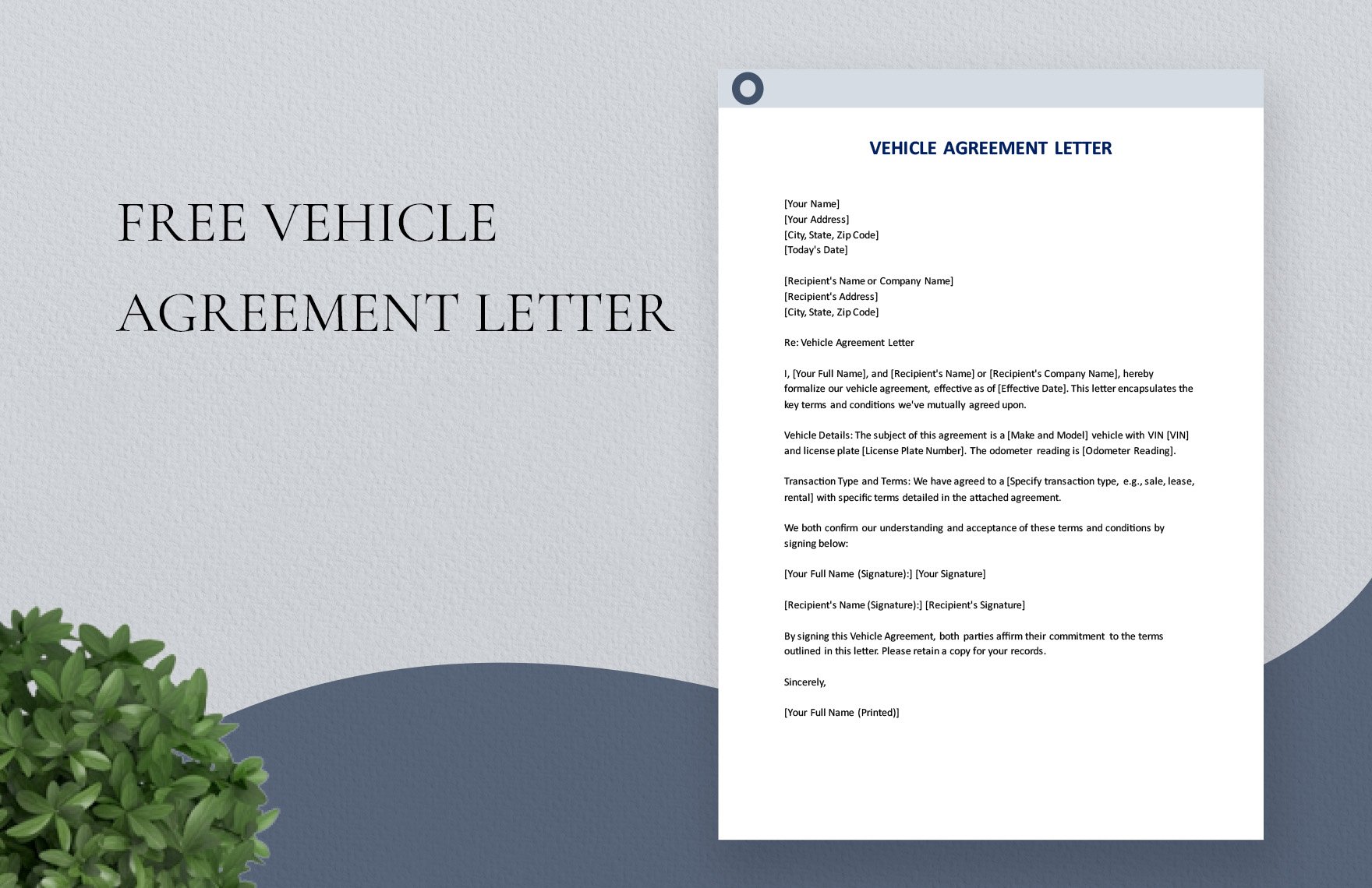 Vehicle Agreement Letter
