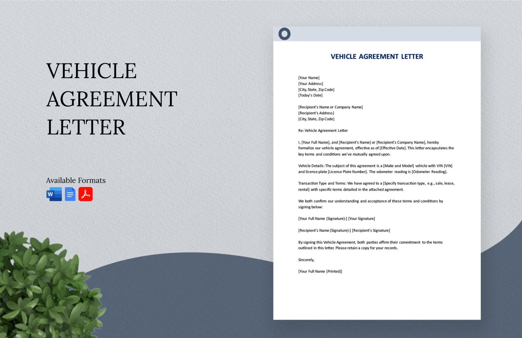 Vehicle Agreement Letter in Word, Google Docs, PDF
