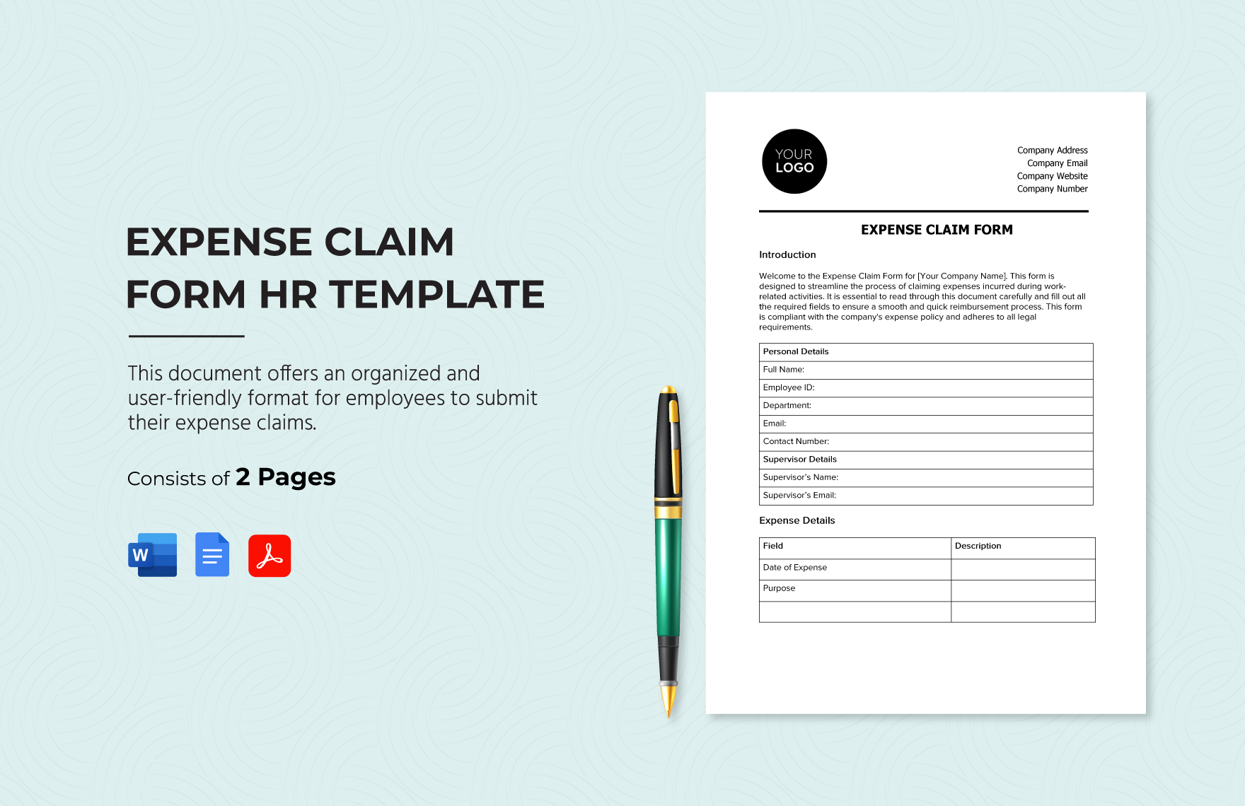 Expense Claim Form HR Template