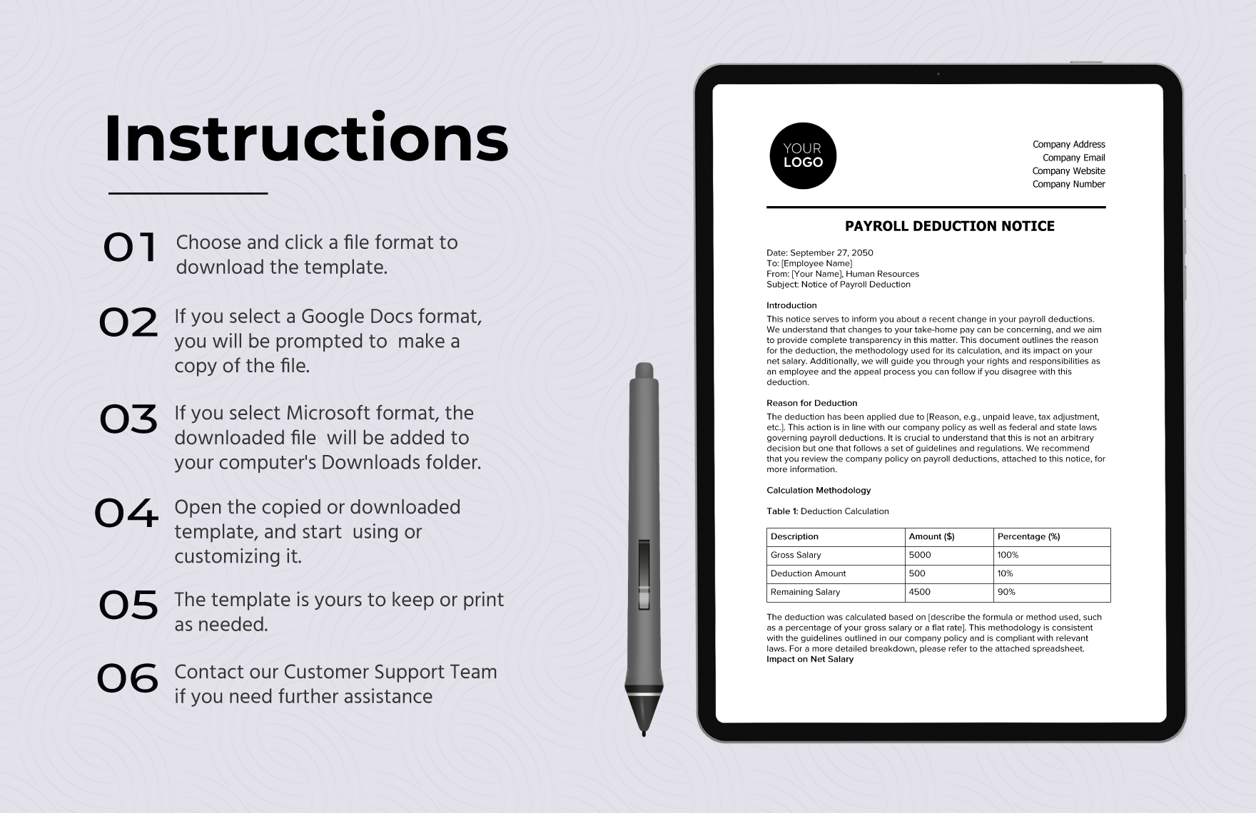 Payroll Deduction Notice HR Template