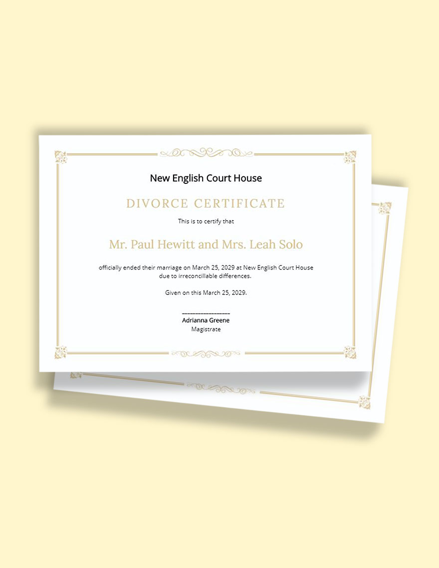 Simple Divorce Certificate Template Google Docs Illustrator 