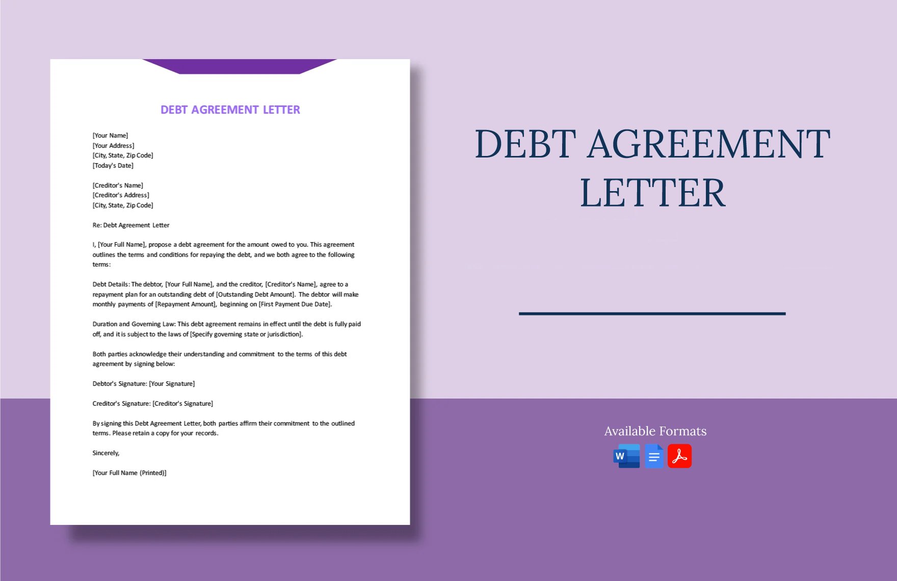 Debt Agreement Letter in Word, Google Docs, PDF