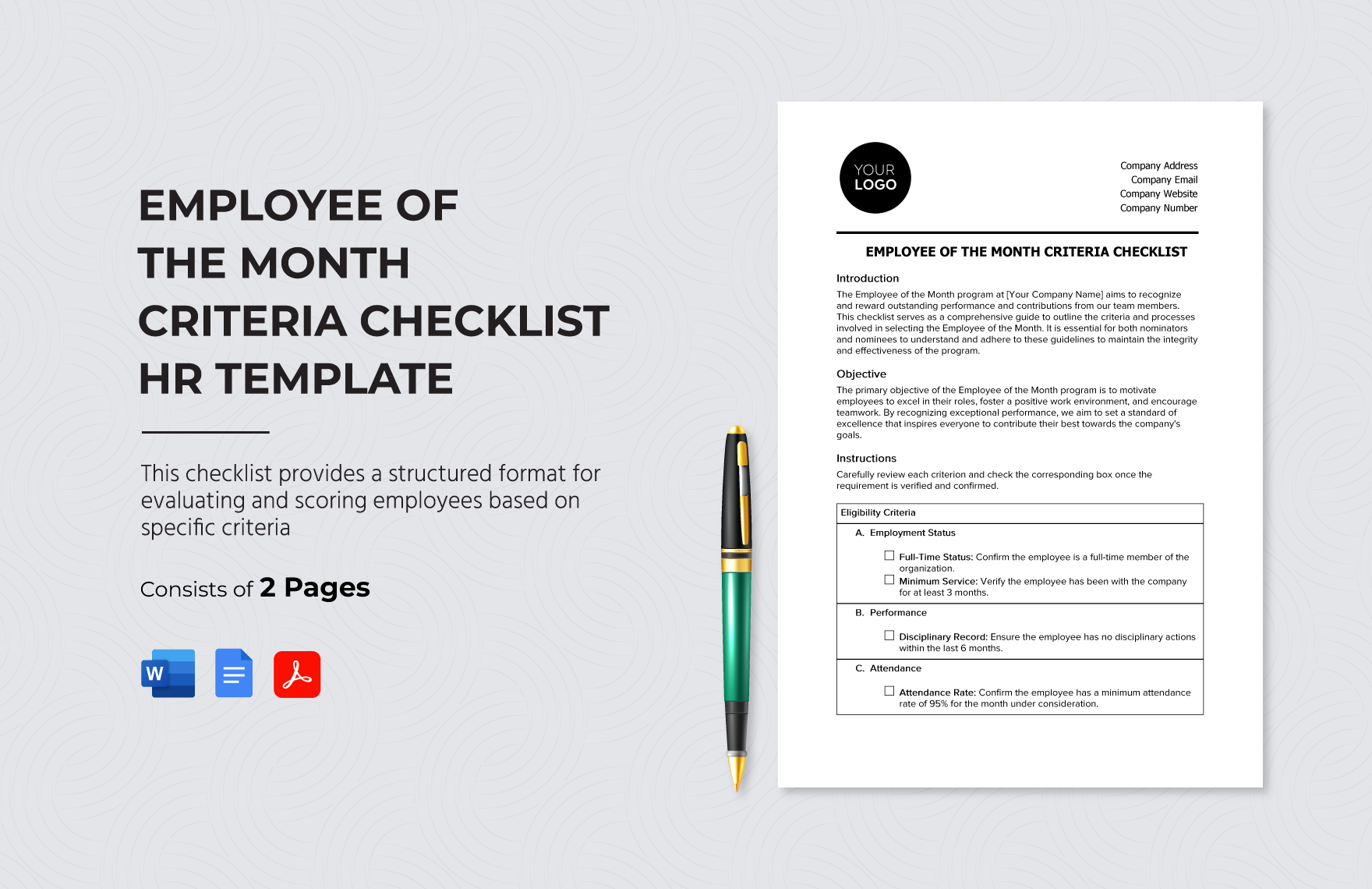 Employee of the Month Criteria Checklist HR Template