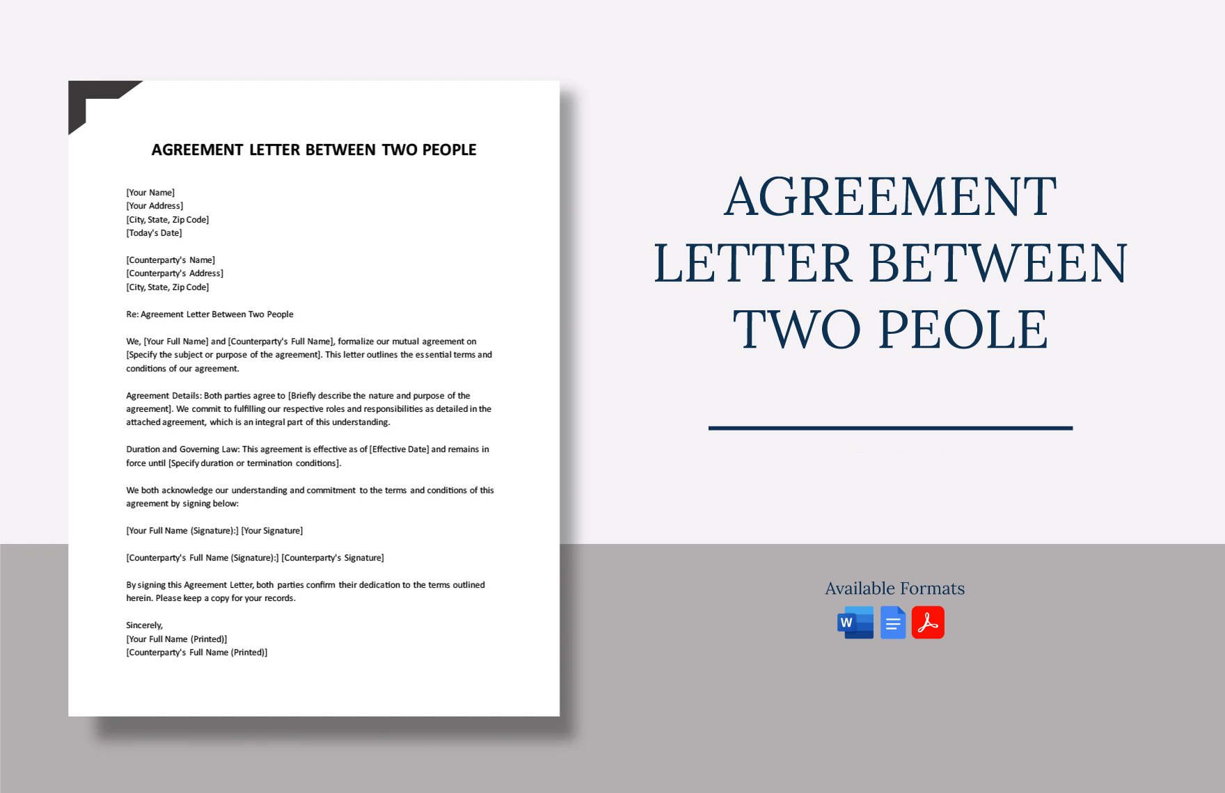 Agreement Letter Between Two People in Word, Google Docs, PDF