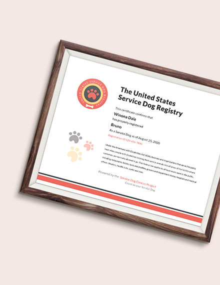 dog certificate template word psd indesign apple service dog certificate template