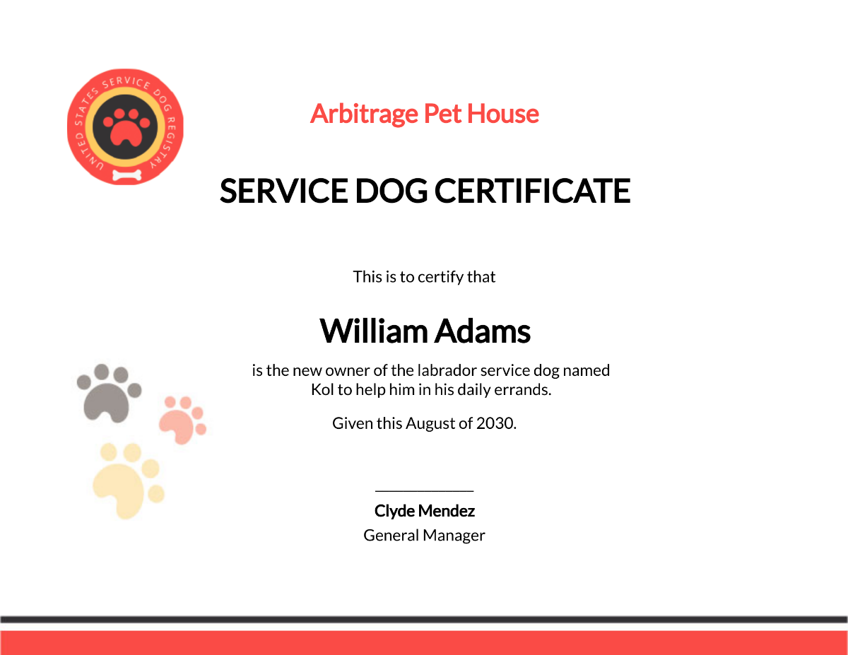 Dog Certificate Template