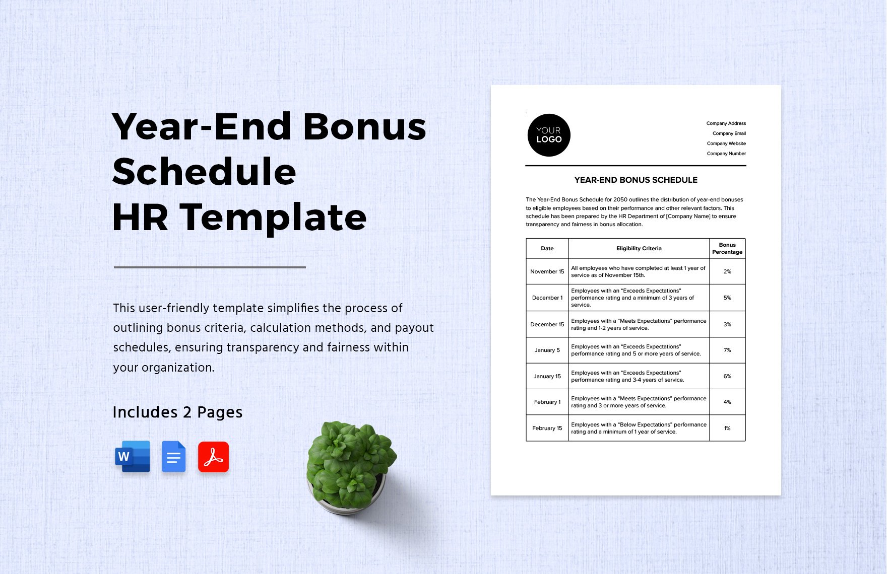 Year-End Bonus Schedule HR Template in Word, Google Docs, PDF