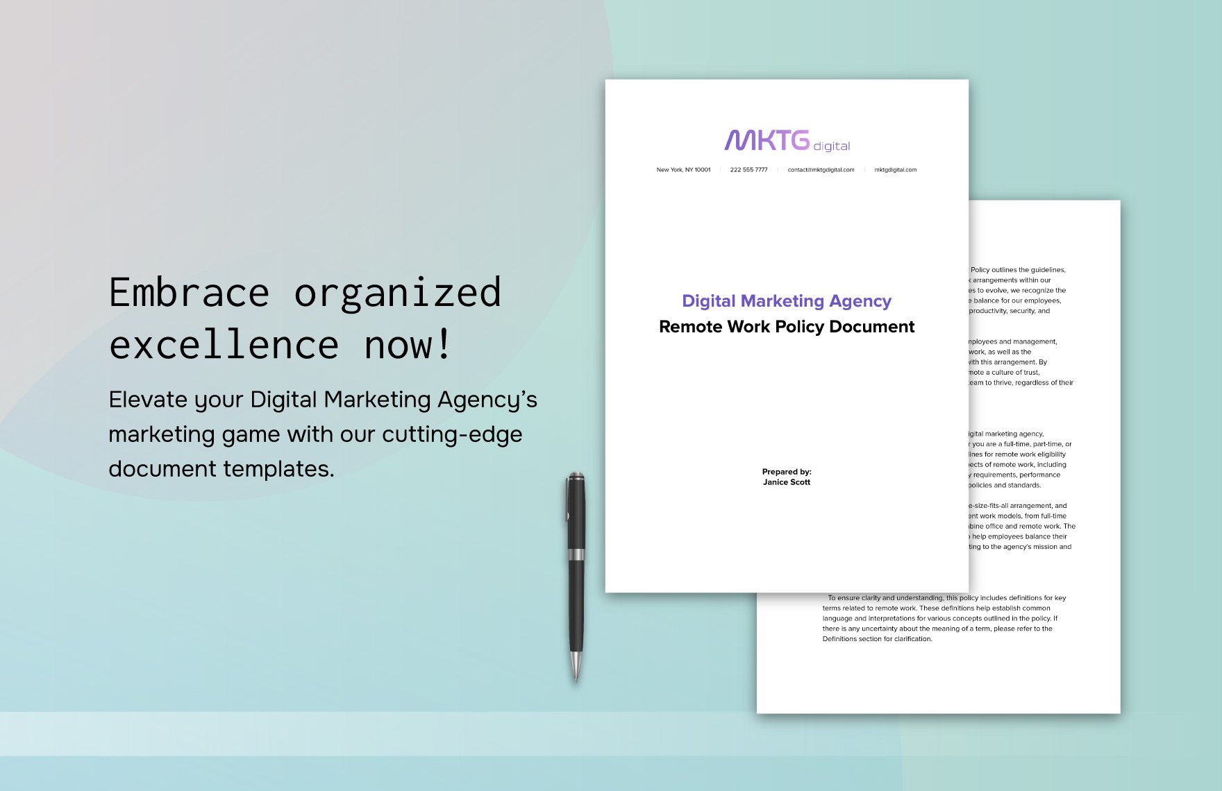 Digital Marketing Agency Remote Work Policy Document Template in PDF
