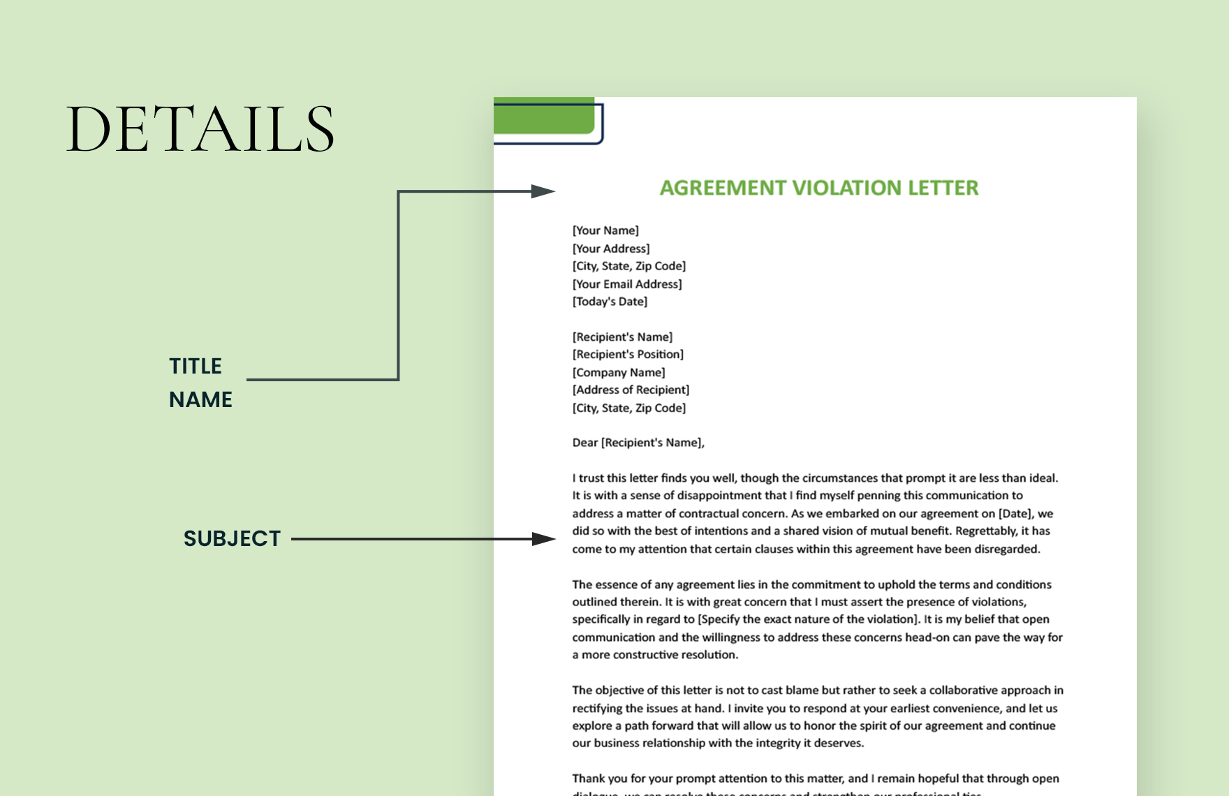 Agreement Violation Letter