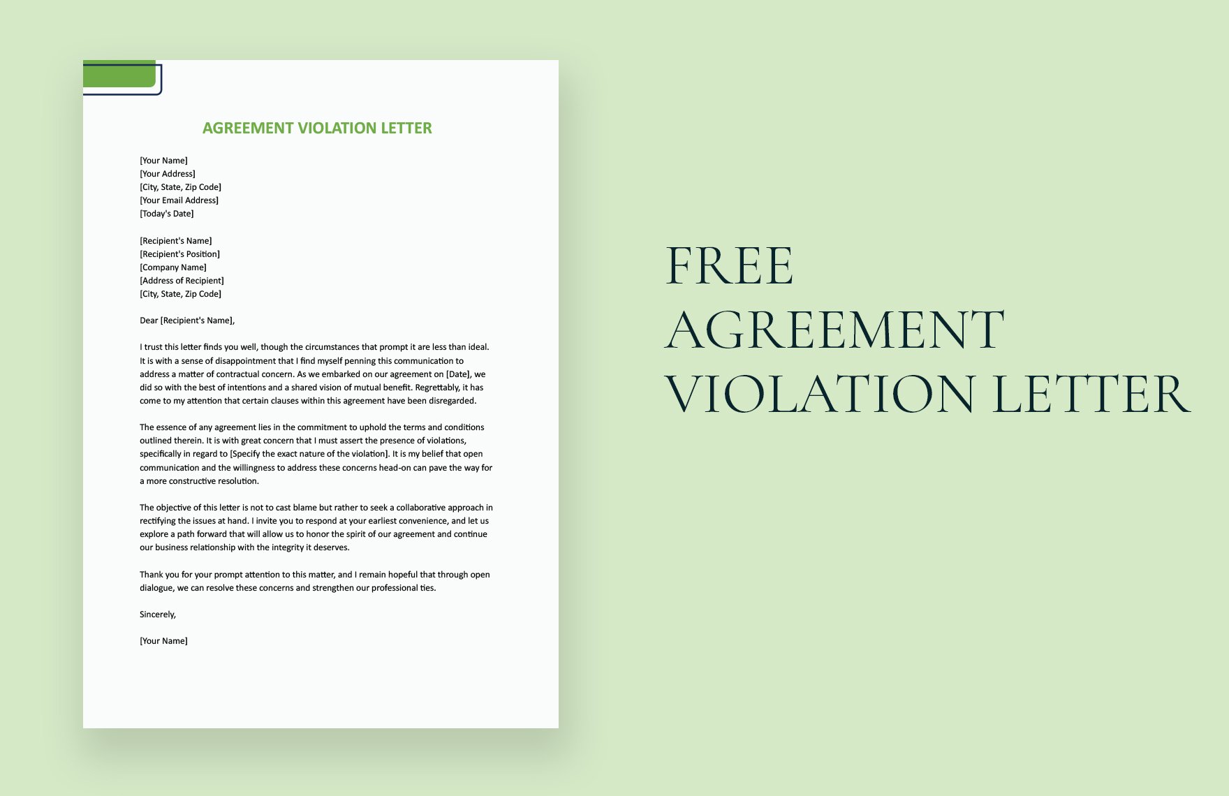 Agreement Violation Letter