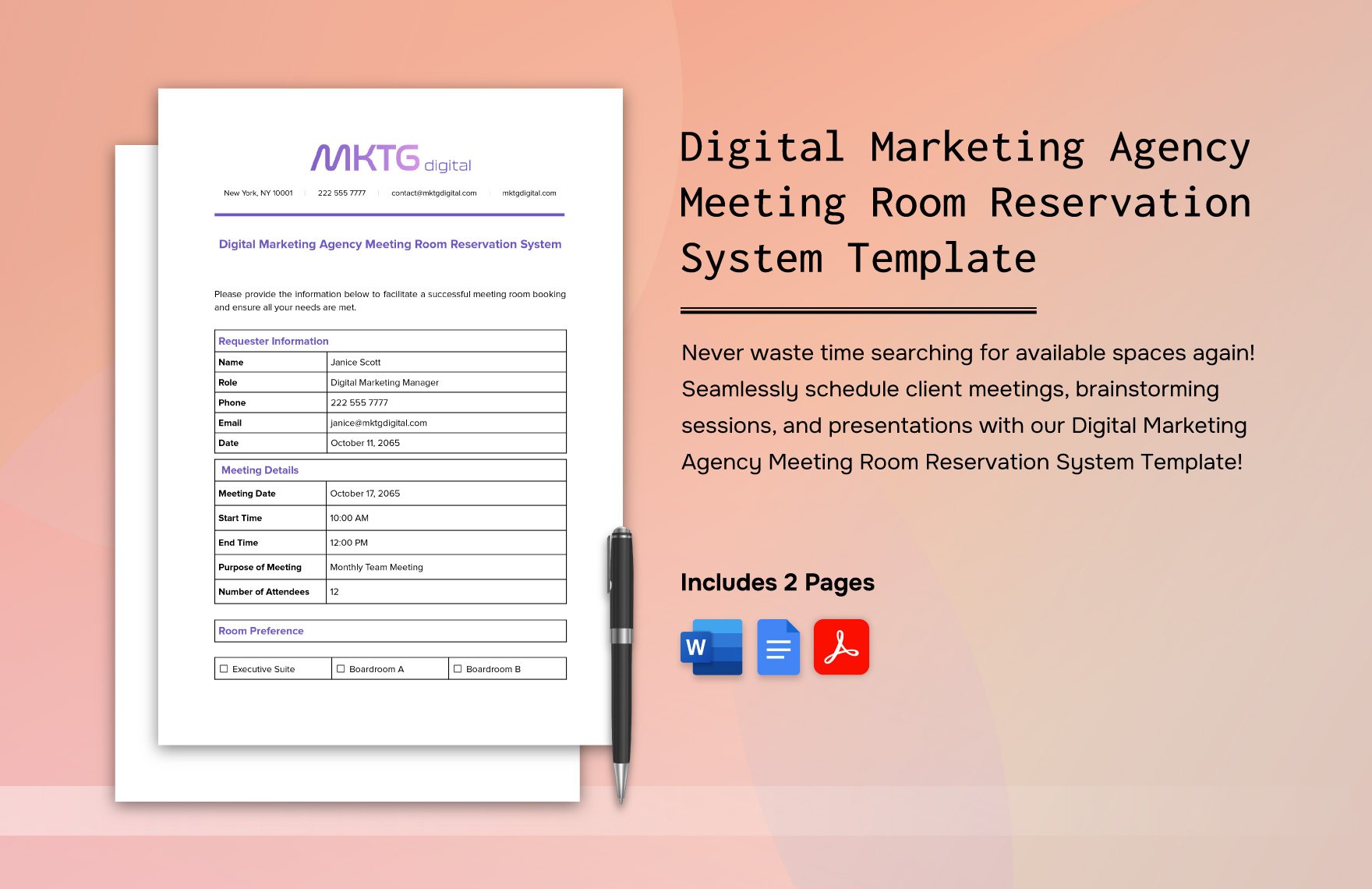 Digital Marketing Agency Meeting Room Reservation System Template 