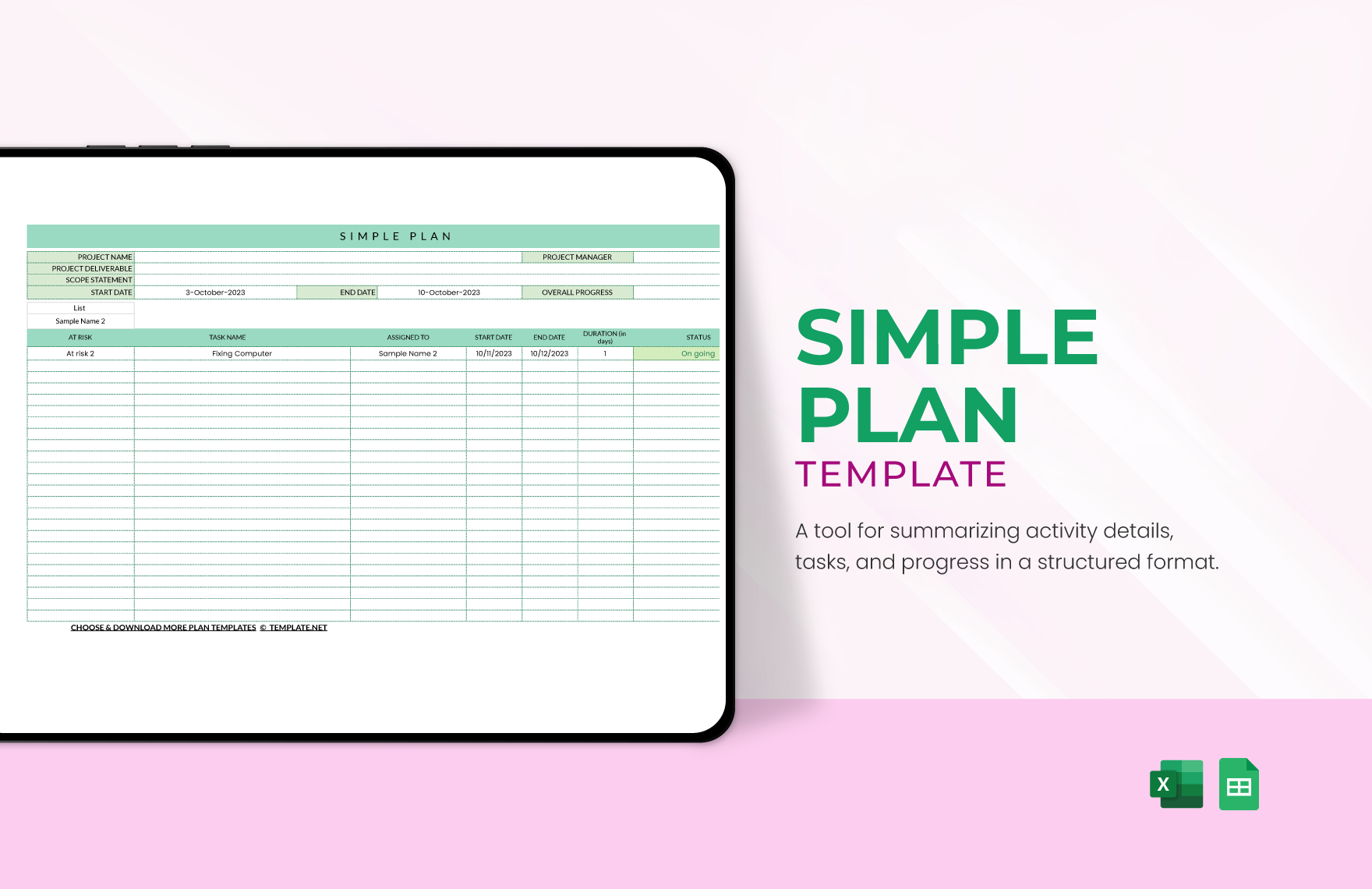 Free Simple Plan Template in Excel, Google Sheets