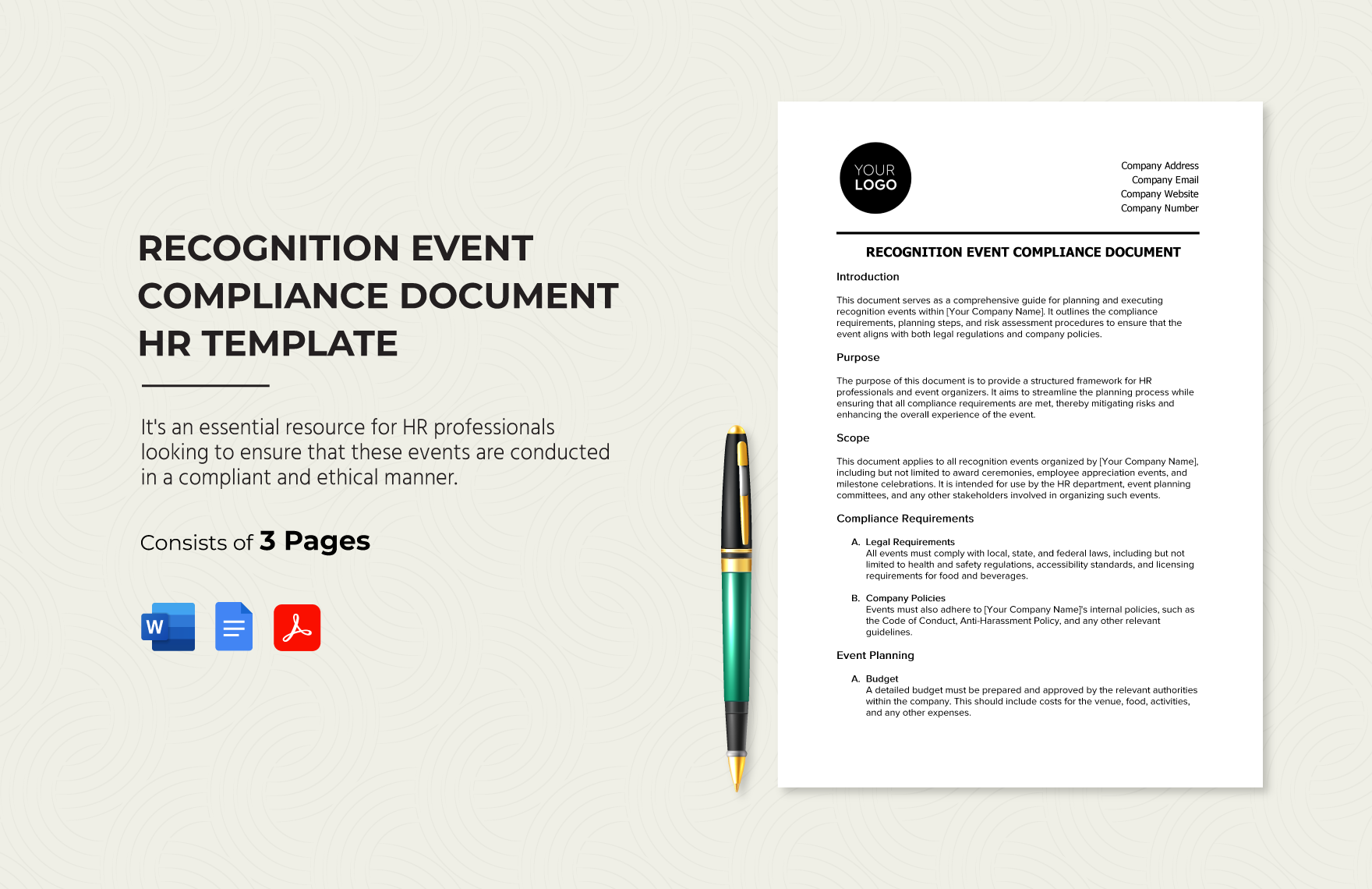 Recognition Event Compliance Document HR Template
